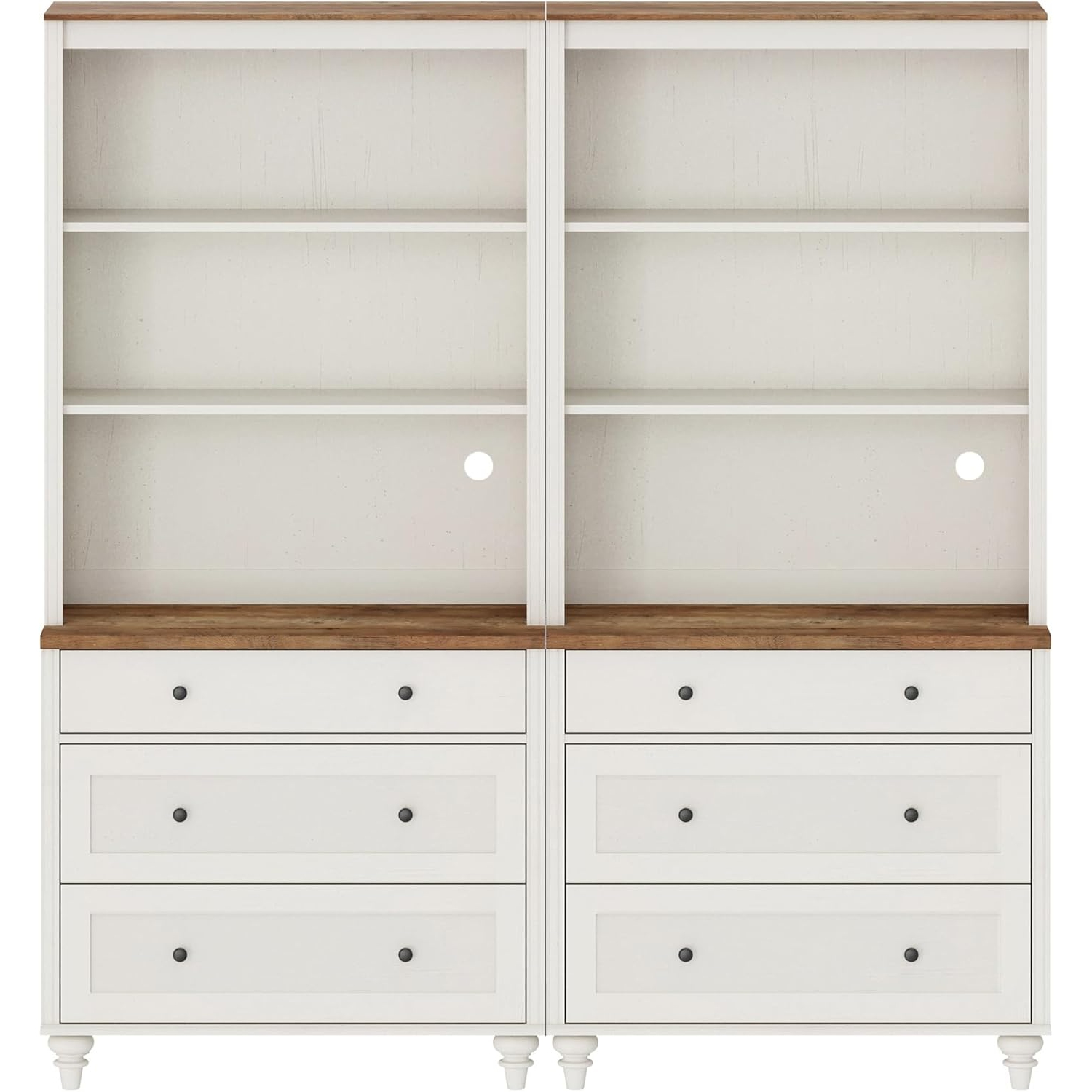 FITUEYES – Commode blanche avec 3 tiroirs, ensemble de 2, grande bibliothèque avec 3 tablettes à livres ouverts pour le salon, chambre à coucher,