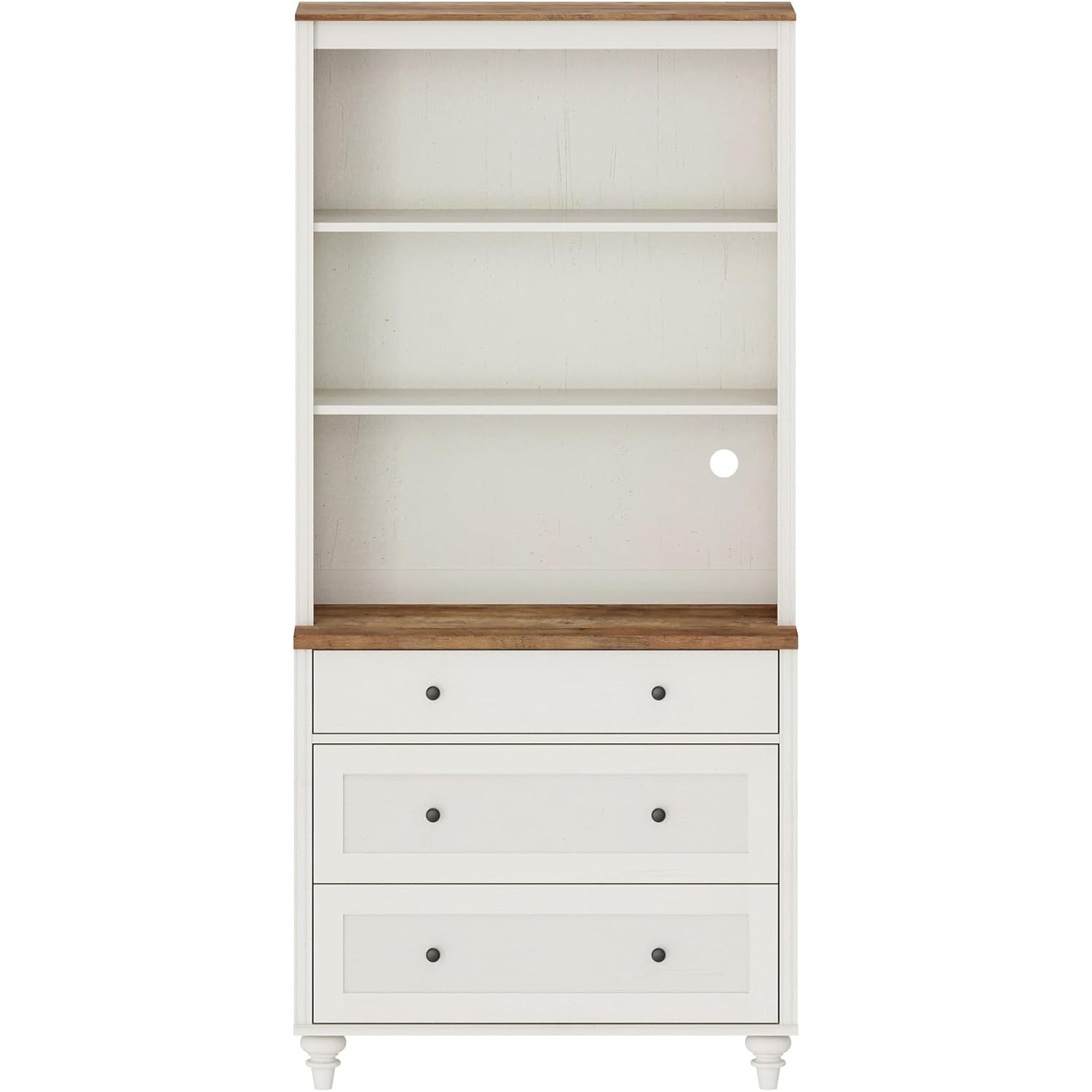 FITUEYES – Commode blanche avec 3 tiroirs, grande étagère avec 3 tablettes à livres ouvertes pour le salon; cuisine de bureau à domicile; 72 po
