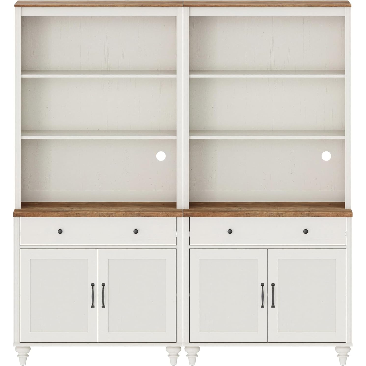 FITUEYES Set of 2 White Bookcase with Doors & Drawers, 5 Tier Bookshelf, 72'' Tall Book Case Shelf with Glass Storage Cabinets for Living Room