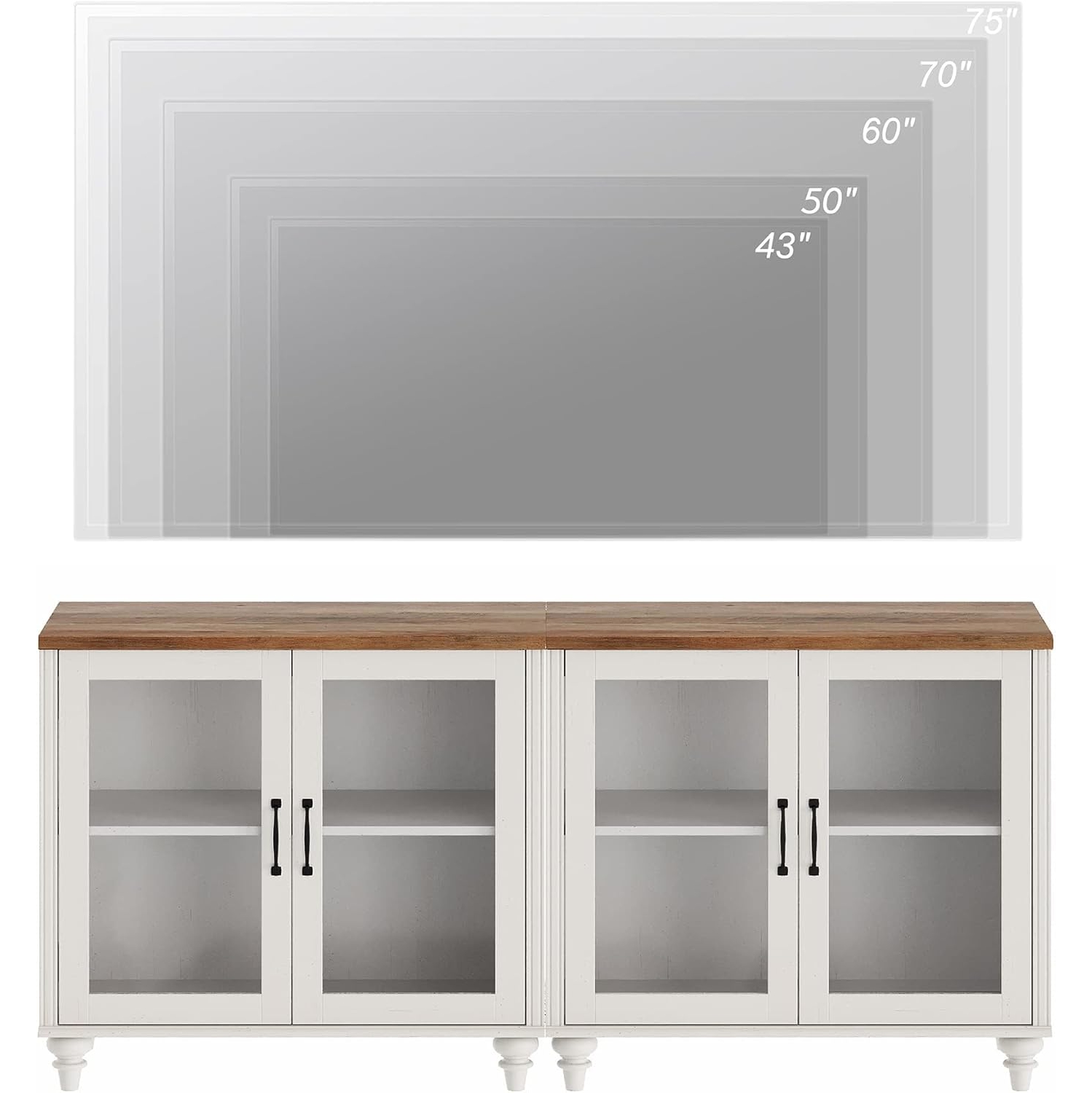 WAMPAT Entertainment Center with Bookshelves with Glass Doors&Drawers, Farmhouse Wall Unit TV Stand for TVs up to 75" for Living Room,Bedroom&Home