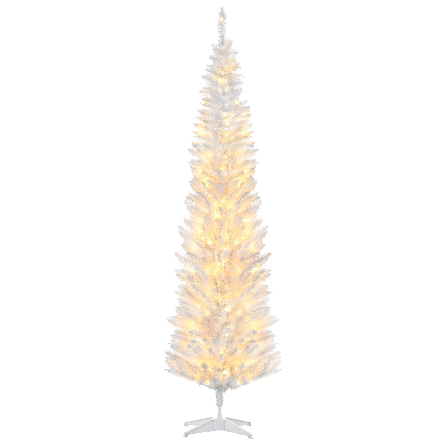 HOMCOM 7 ft Pre-Lit Noble Fir Slim Artificial Christmas Tree with 499 Tips and 200 Warm White LED Lights, White