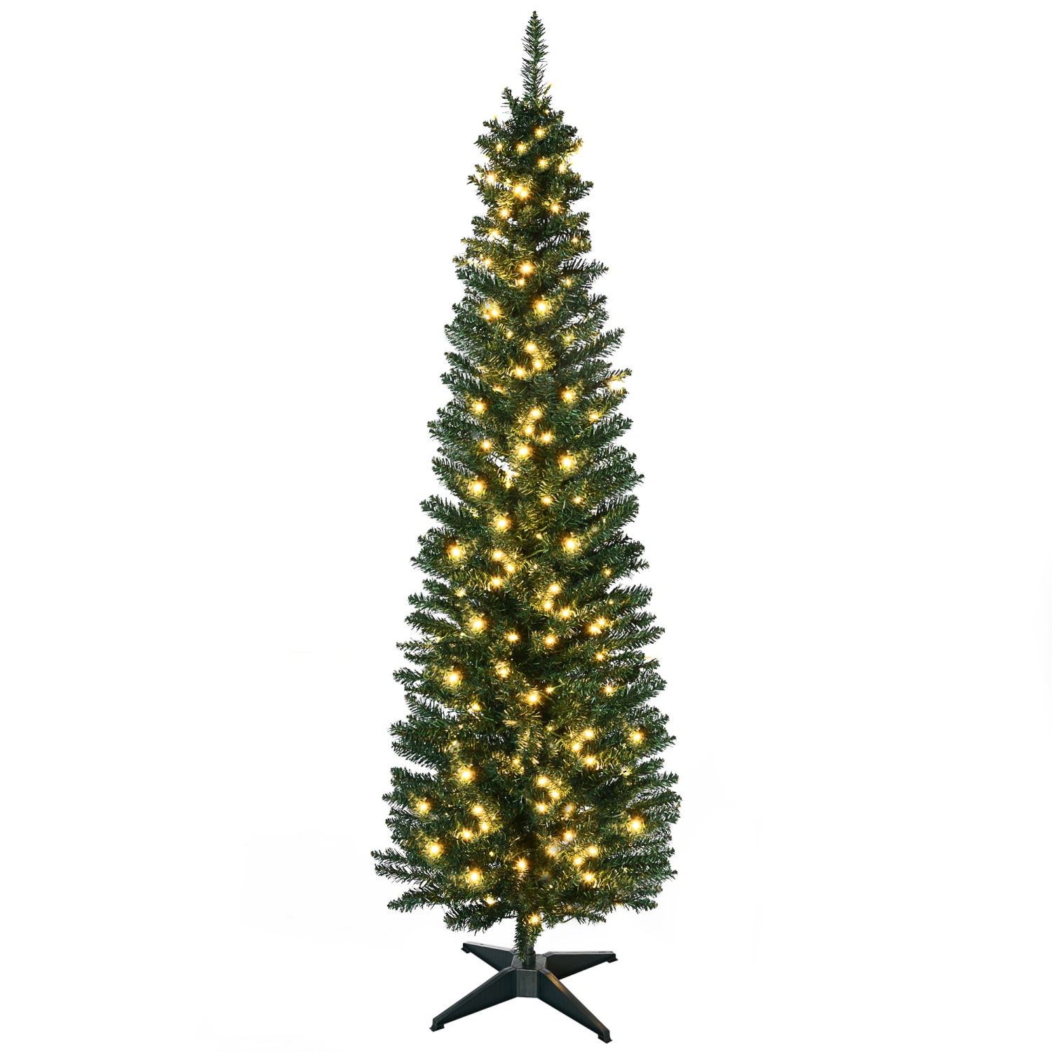 HOMCOM – Arbre de Noël artificiel mince et illuminé 7&nbsp;pi avec 499 embouts et 200 lumières à DEL blanc chaud, vert