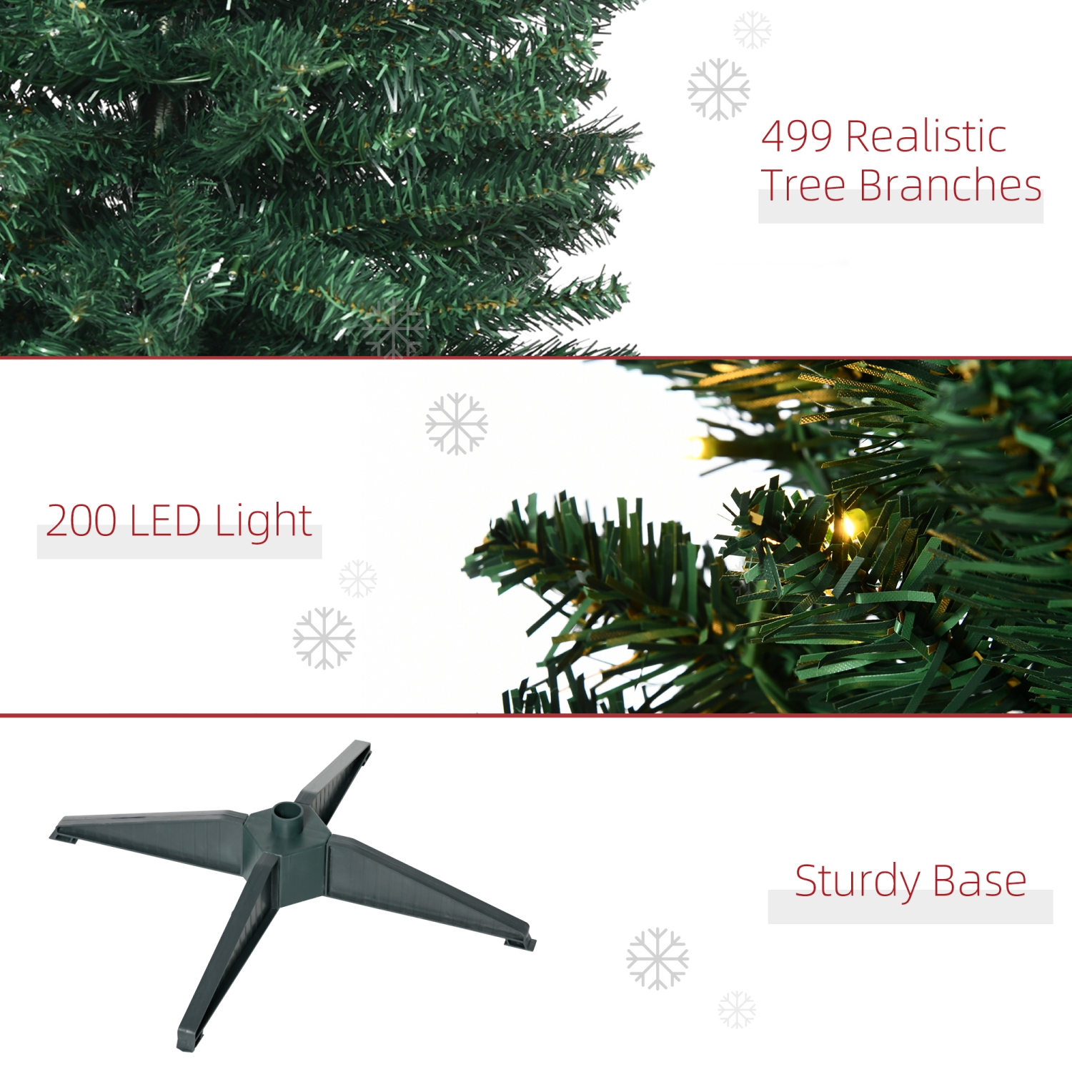 HOMCOM – Arbre de Noël artificiel mince et illuminé 7&nbsp;pi avec 499 embouts et 200 lumières à DEL blanc chaud, vert