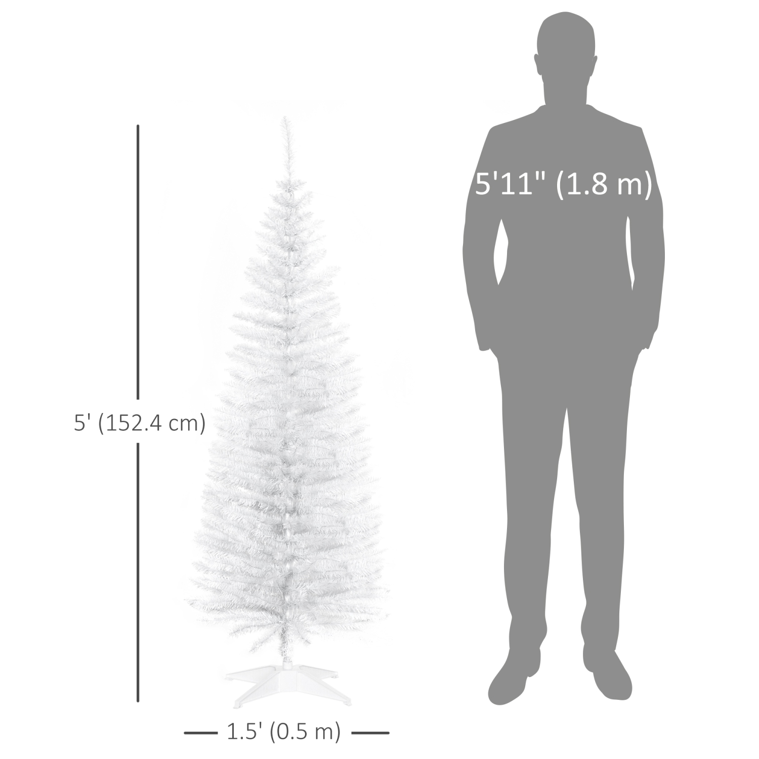 HOMCOM – Arbre de Noël de 5 pi, arbre de Noël artificiel mince avec branches réalistes, support robuste, blanc