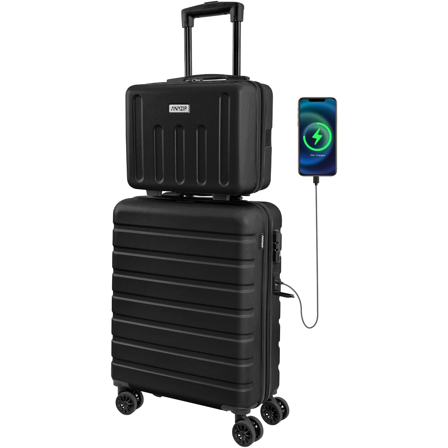 Bagage de cabine 2 pièces Coolhut, valise de 20 po et plus, mini étuis à cosmétiques de 14 po, ensembles de valises rigides, valise USB avec