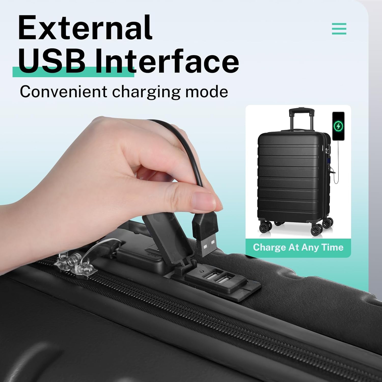 Bagage de cabine 2 pièces Coolhut, valise de 20 po et plus, mini étuis à cosmétiques de 14 po, ensembles de valises rigides, valise USB avec