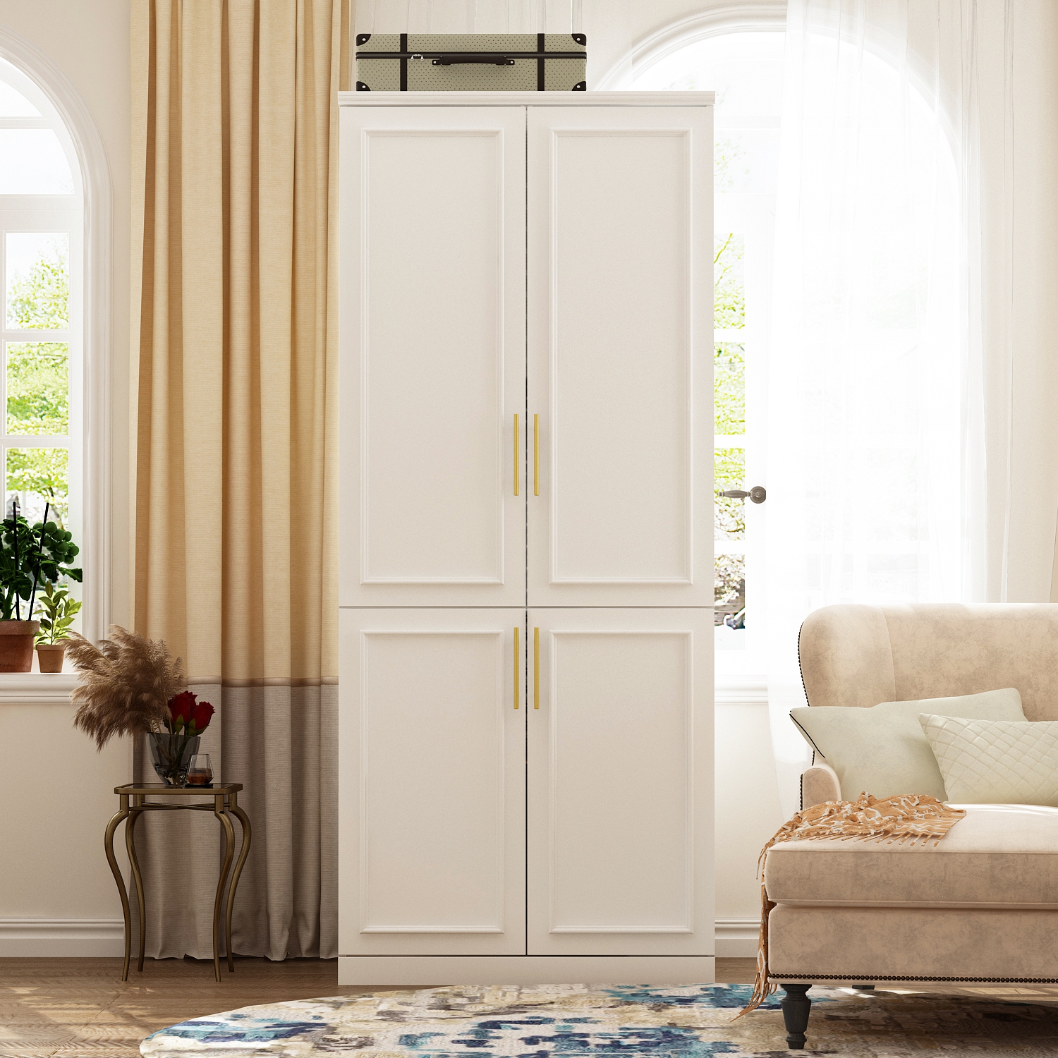 Famapy Armoire with Shelves and Hanging Rods for Bedroom StorageWhite