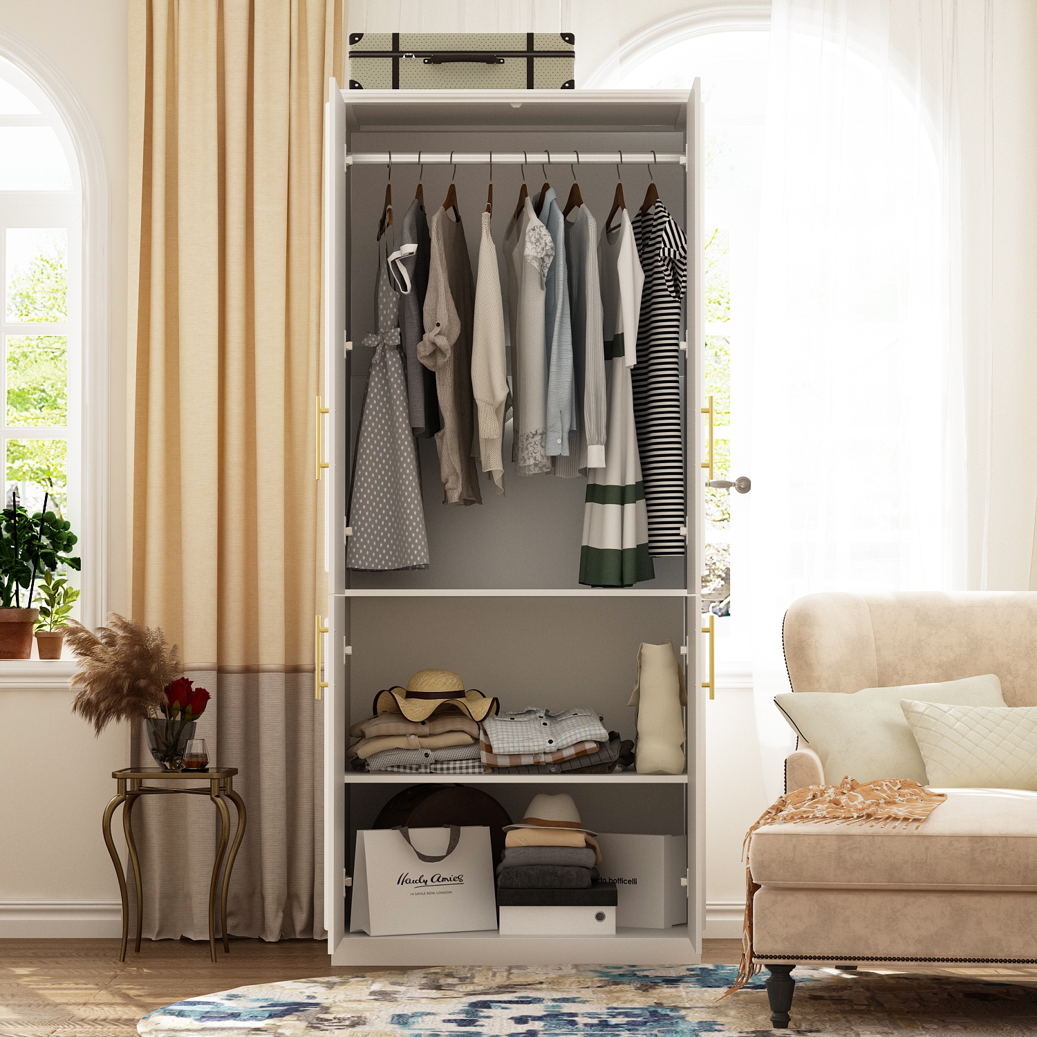 Famapy Armoire with Shelves and Hanging Rods for Bedroom StorageWhite