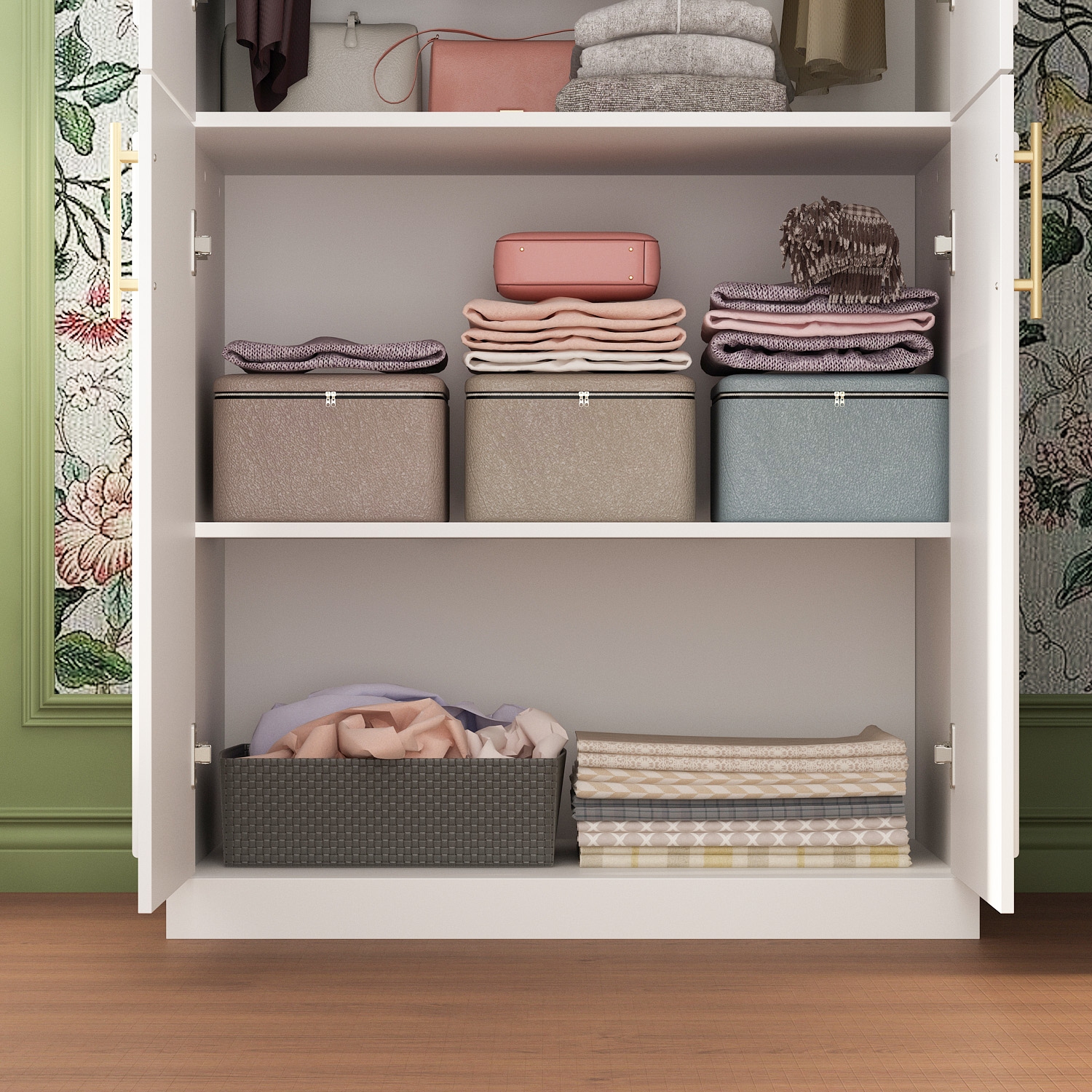 Famapy Armoire with Shelves and Hanging Rods for Bedroom StorageWhite