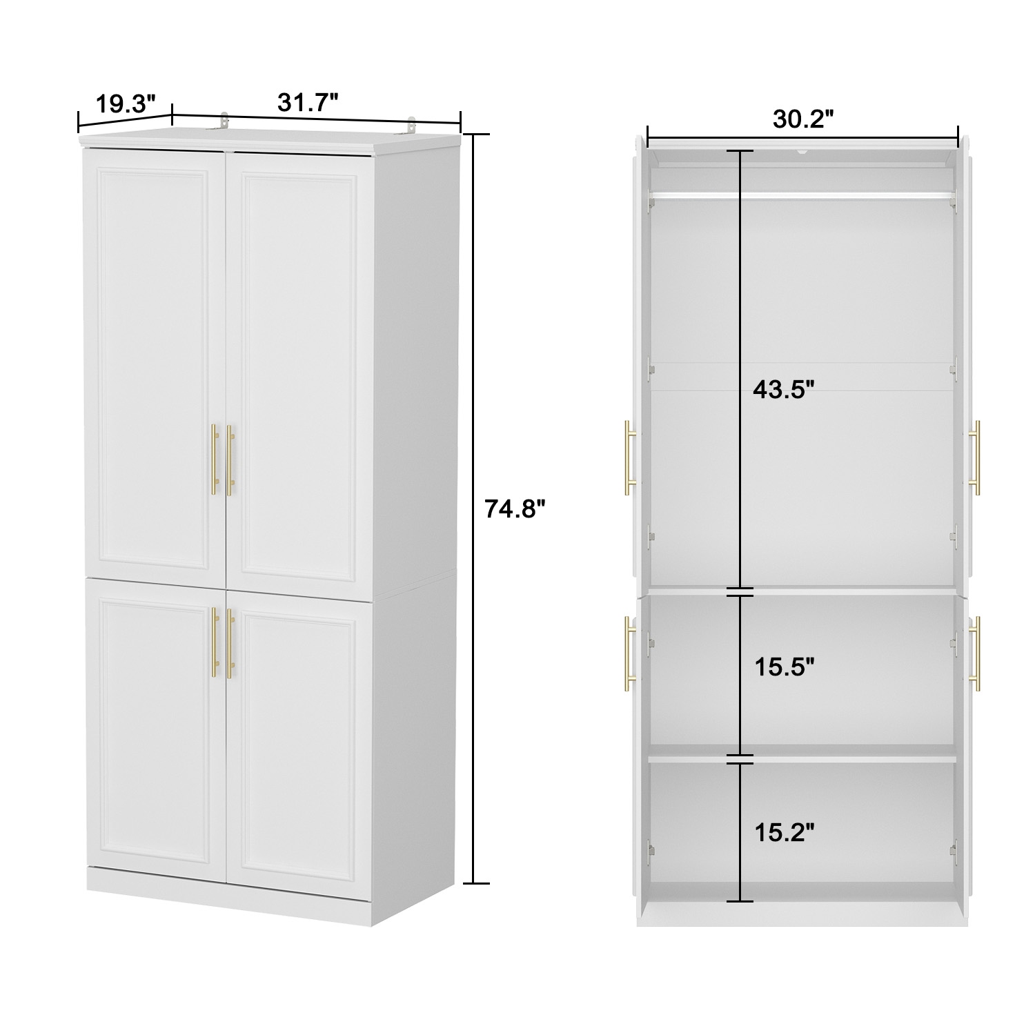 Famapy Armoire with Shelves and Hanging Rods for Bedroom StorageWhite