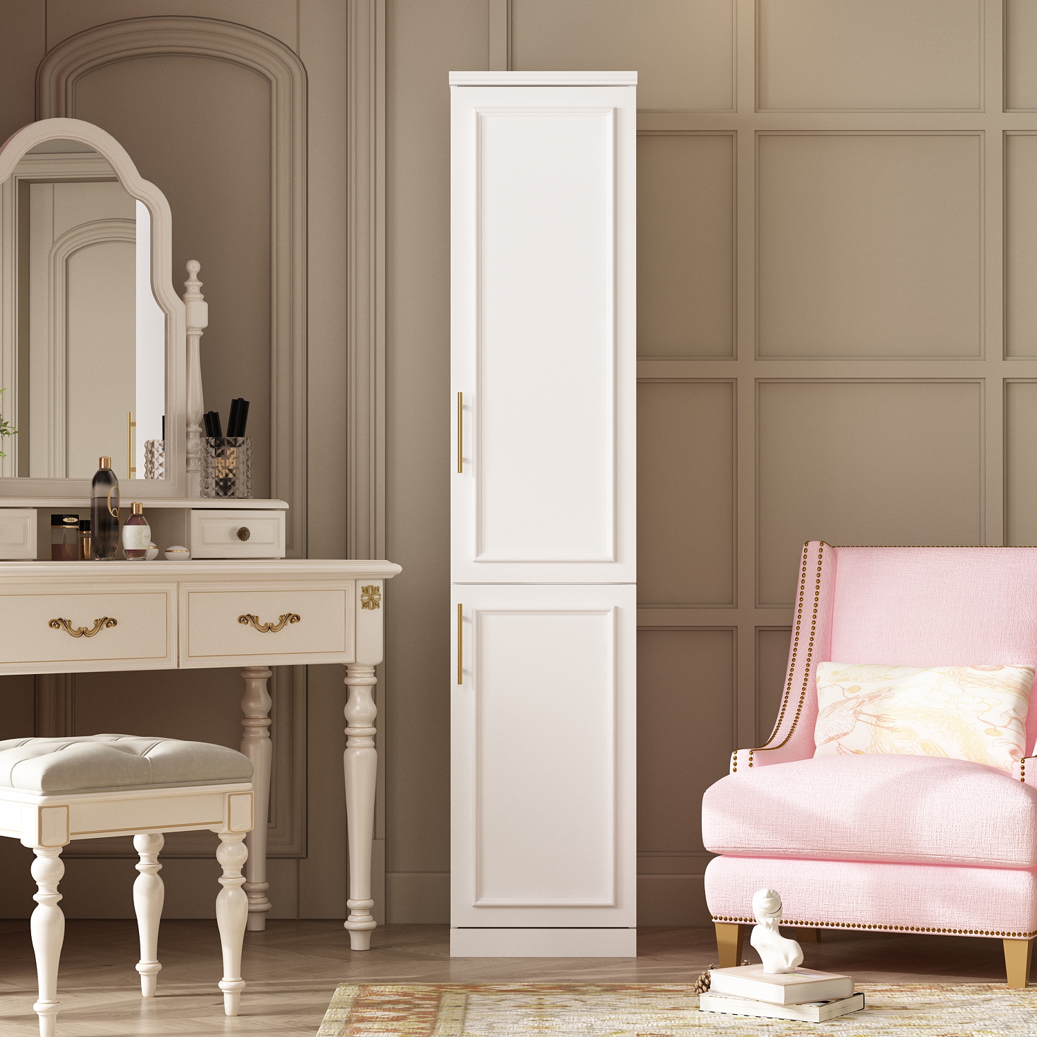 Armoire mince Famapy avec tablettes et tiges de suspension pour espaces compacts) Blanc