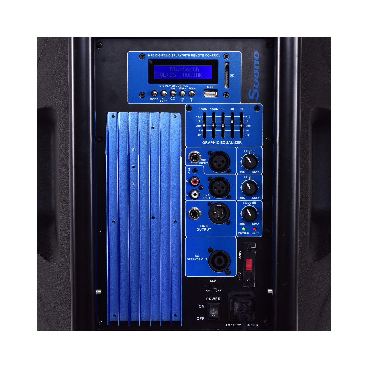 Costway Portable 15'' 2000W 2-way Powered Speaker Stand with TWS & Illuminating Light