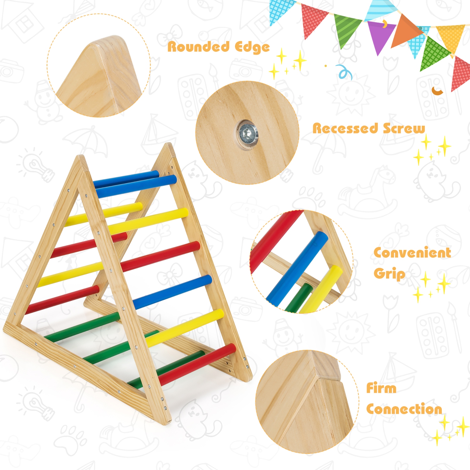 Costway Climbing Triangle Ladder, Wooden Triangle Climber, Educational Triangle Climber