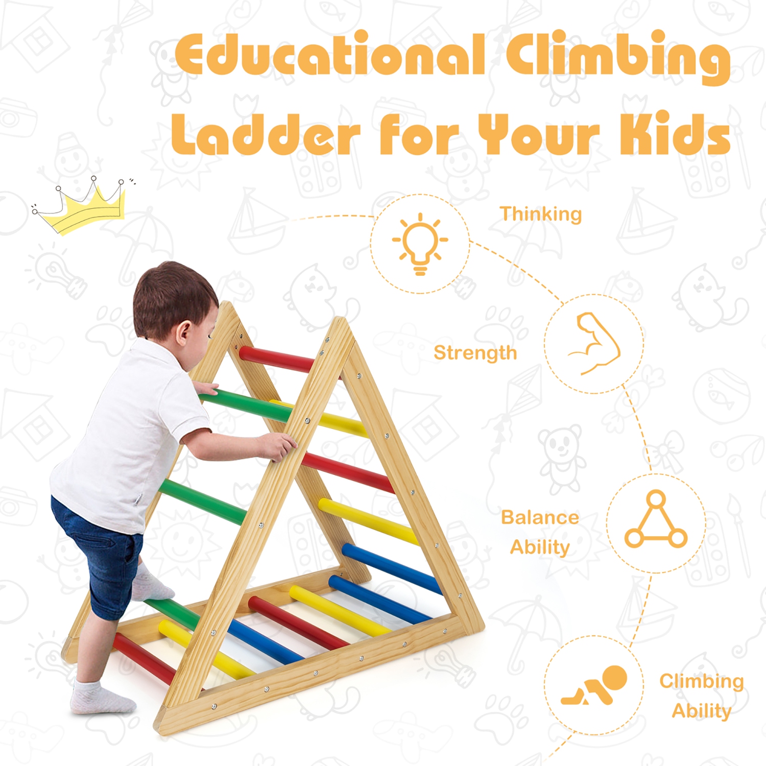 Costway Climbing Triangle Ladder, Wooden Triangle Climber, Educational Triangle Climber