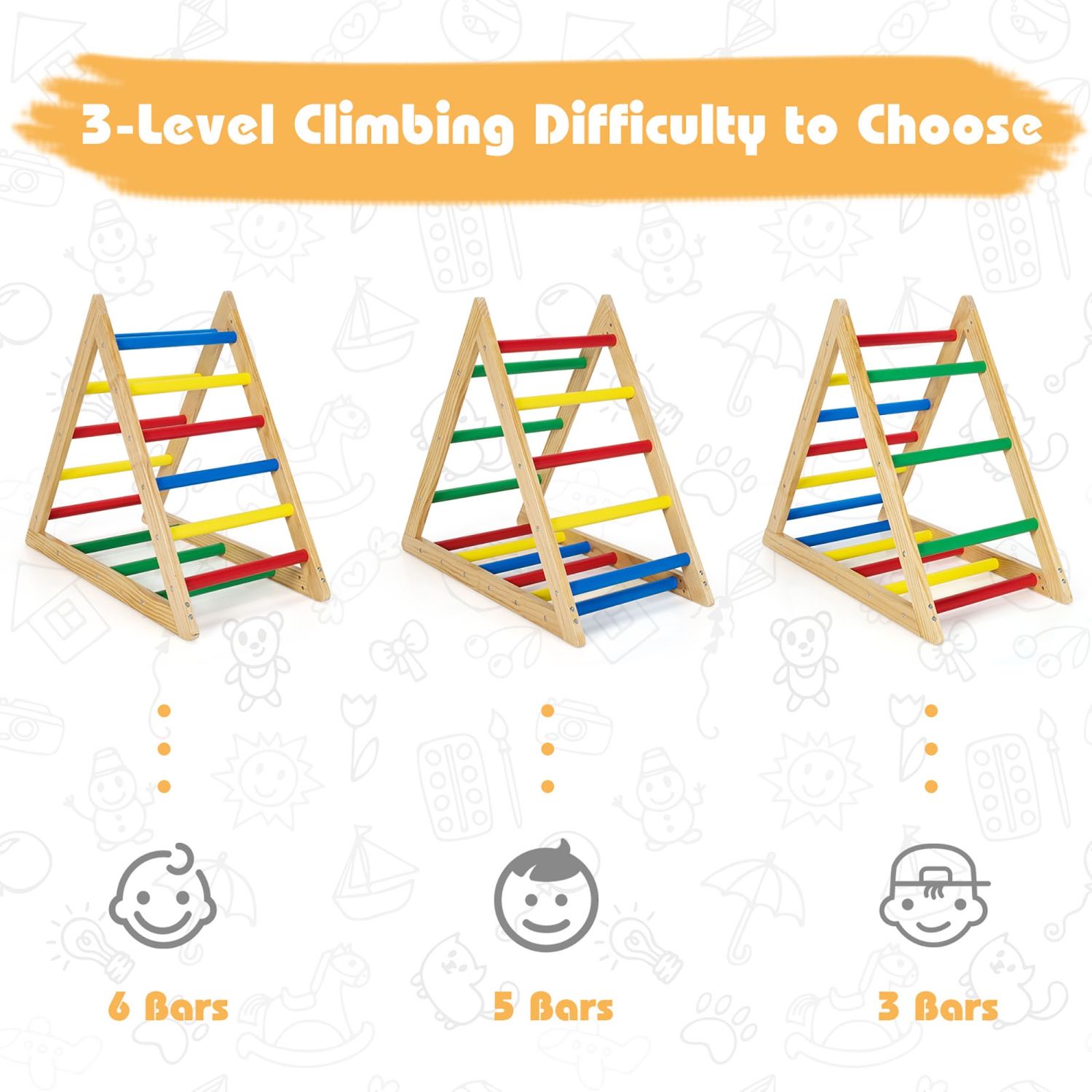 Costway Climbing Triangle Ladder, Wooden Triangle Climber, Educational Triangle Climber