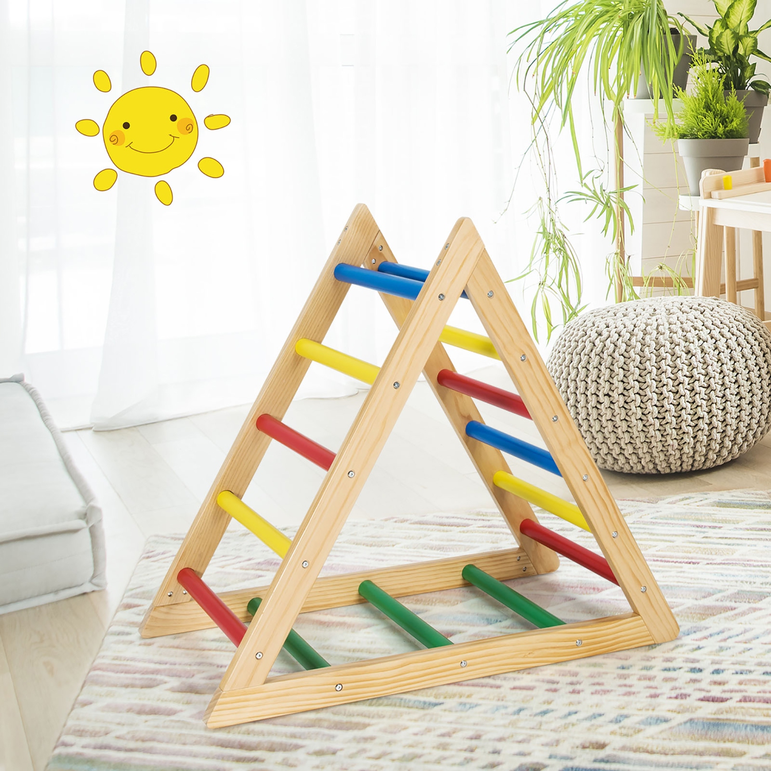 Costway Climbing Triangle Ladder, Wooden Triangle Climber, Educational Triangle Climber