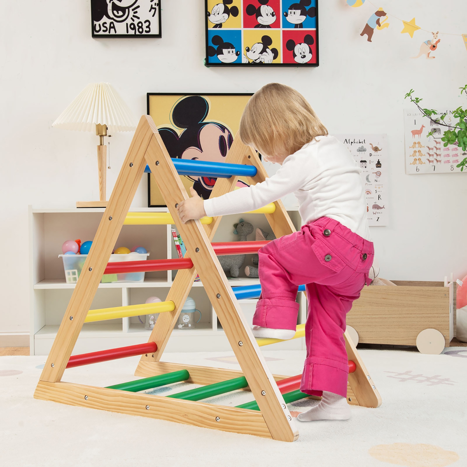 Costway Climbing Triangle Ladder, Wooden Triangle Climber, Educational Triangle Climber