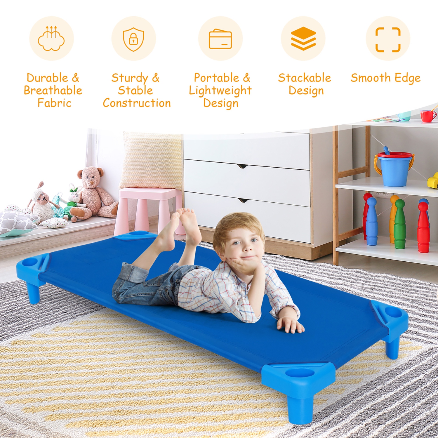 Ensemble de 6 tapis de repos empilables pour enfants avec garderie de Costway, 52 x 23 po l.