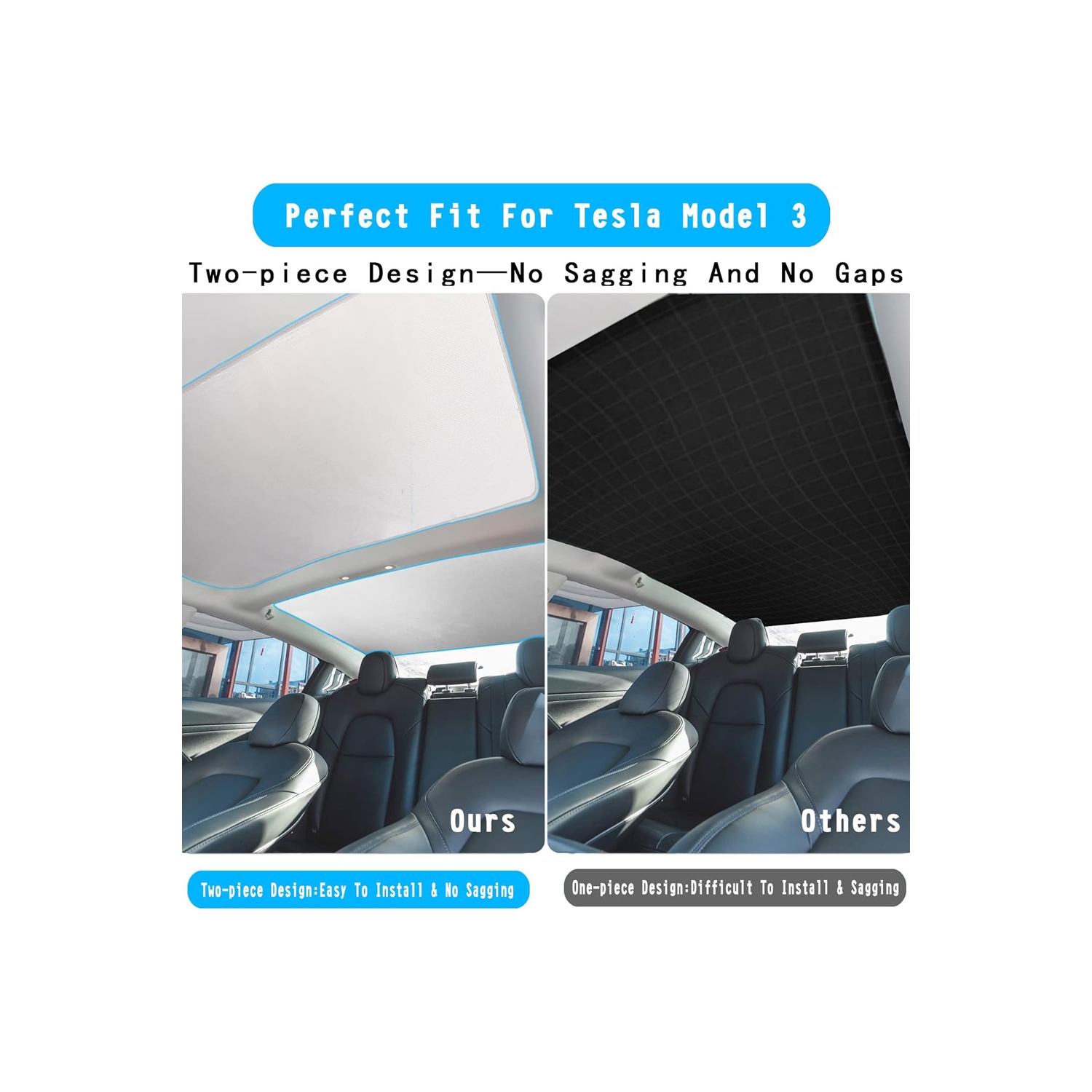 Pare-soleil de toit d'axGear pour le pare-reflets UV de toit en verre amélioré Tesla Model 3 2024