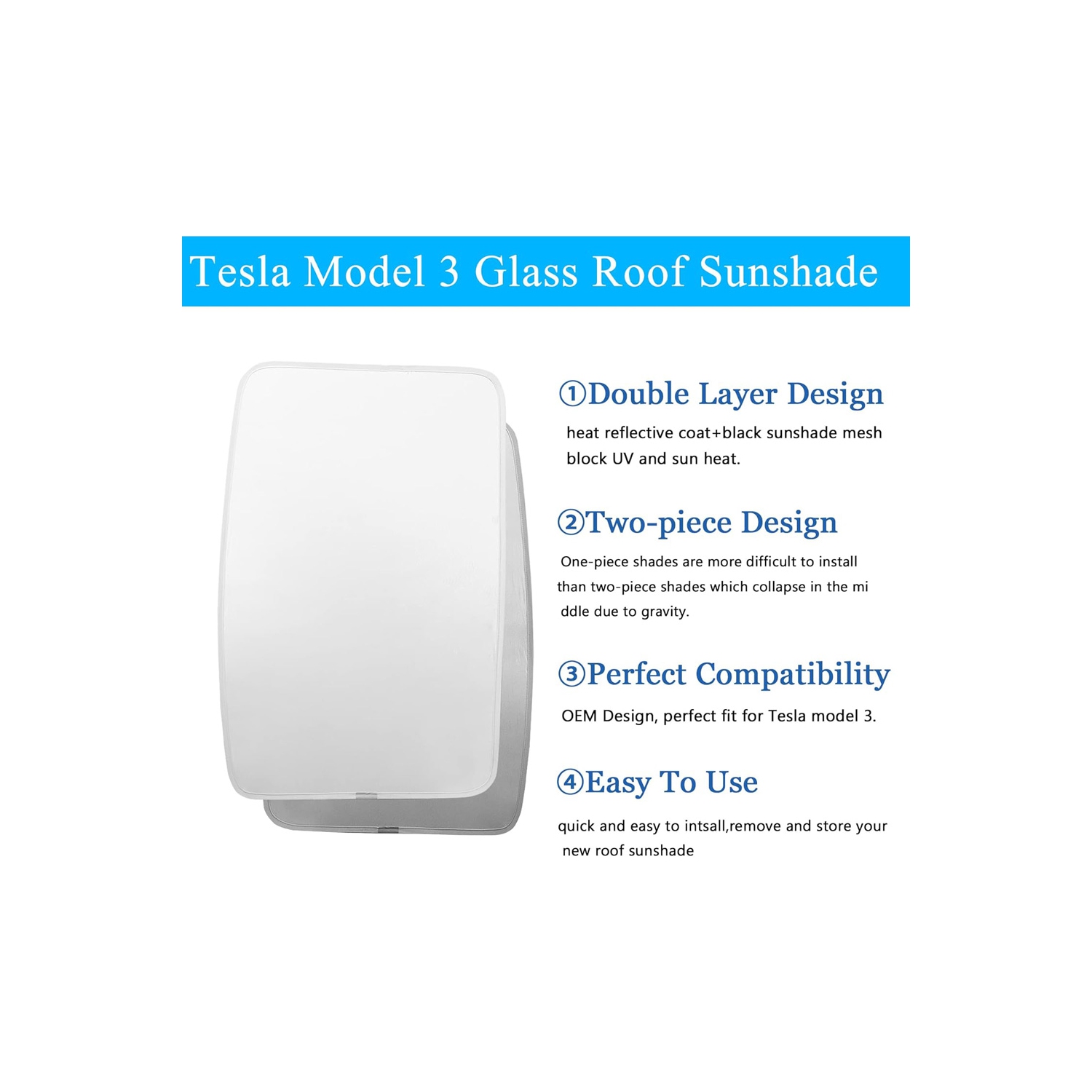 Pare-soleil de toit d'axGear pour le pare-reflets UV de toit en verre amélioré Tesla Model 3 2024