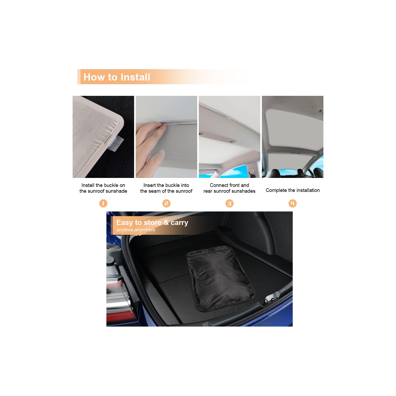 Pare-soleil de toit d'axGear pour le pare-reflets UV de toit en verre amélioré Tesla Model 3 2024