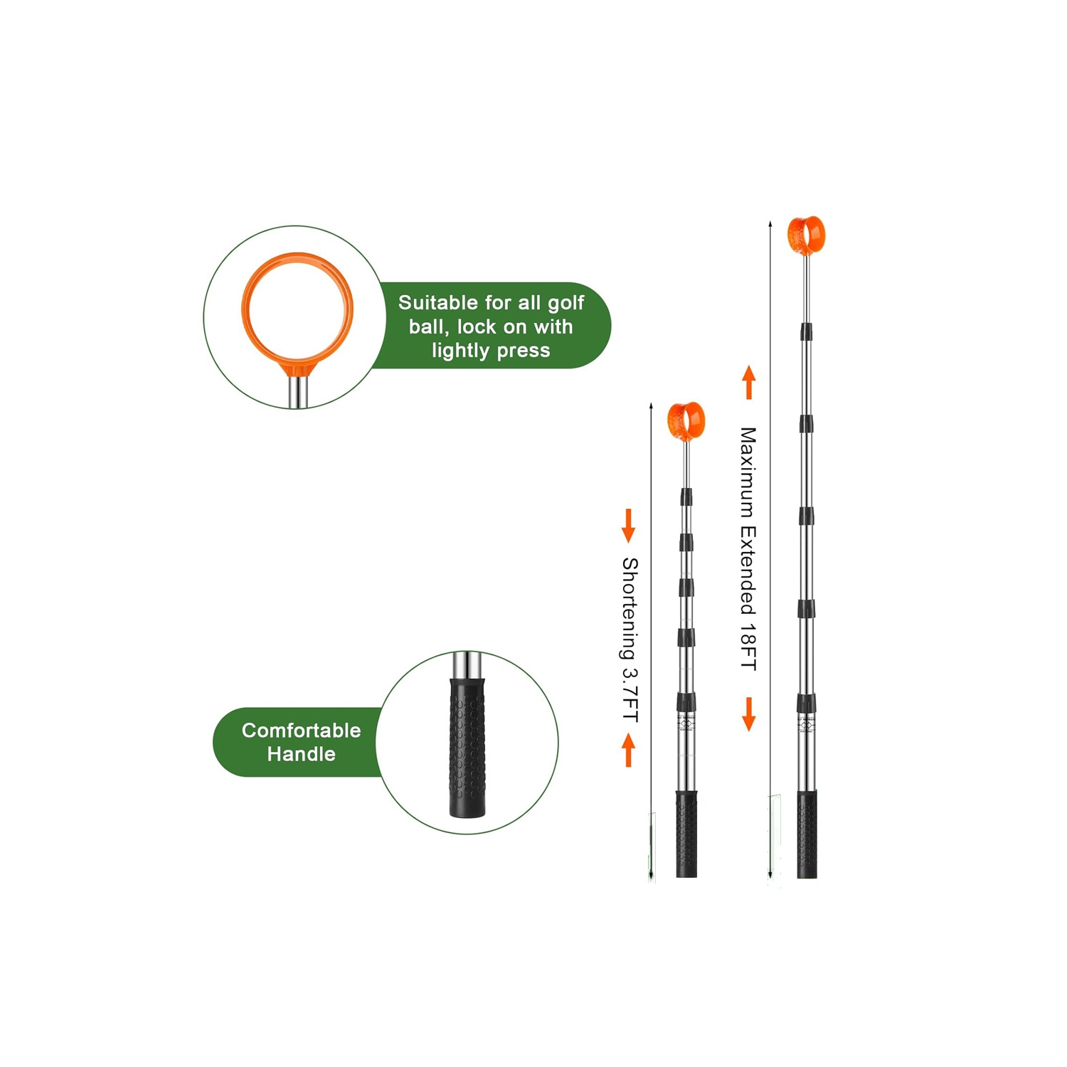 axGear Golf Ball Retriever Aluminum Alloy Shaft Telescopic Picker Extandable 18 Ft