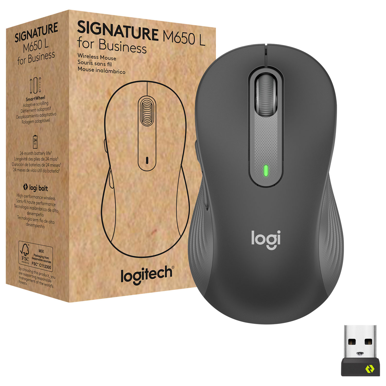 Logitech Signature M650 L for Business 4000 DPI Bluetooth Precision Wireless Mouse For Medium to Large Hands - Graphite