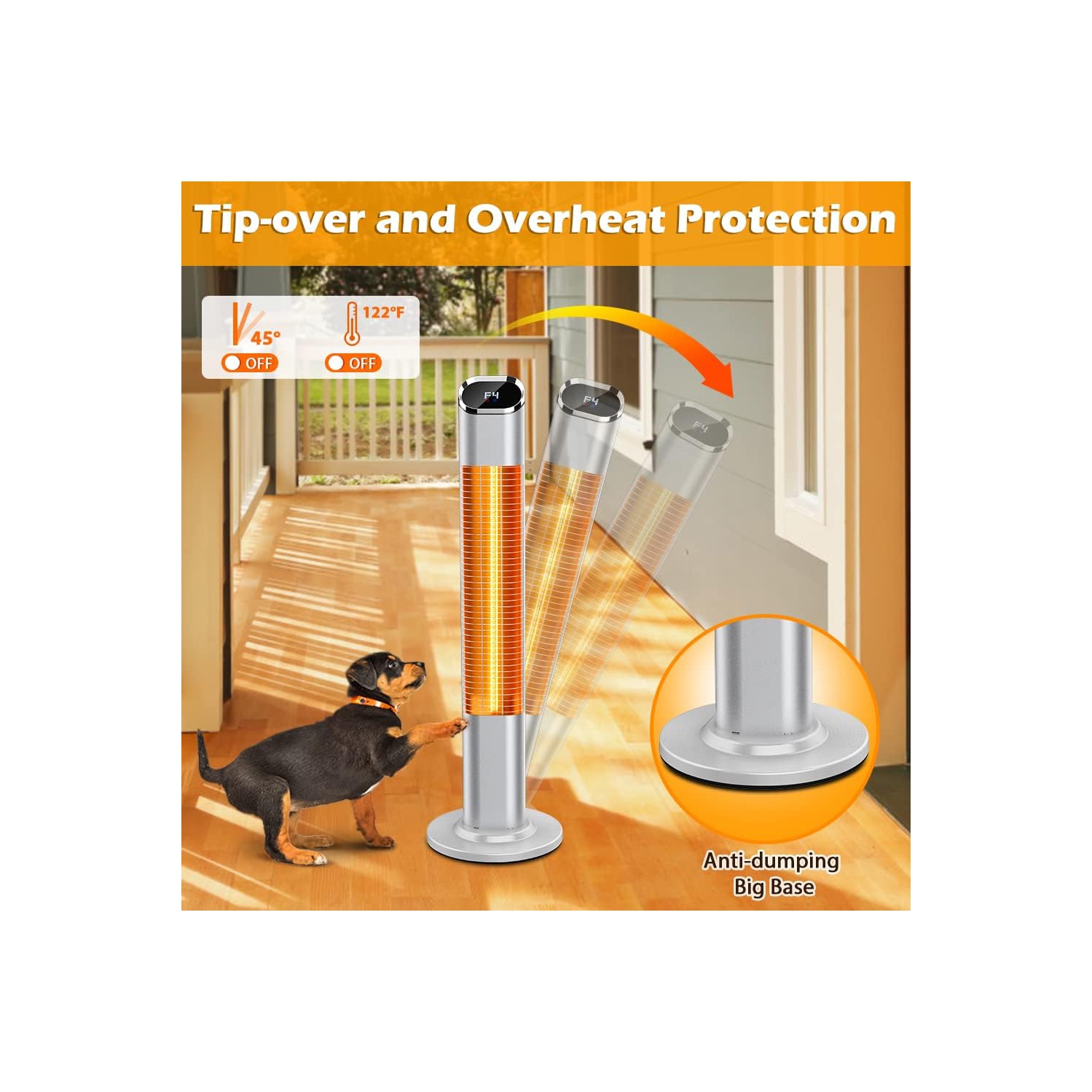 Nordic Hygge Electric Infrared Patio Space Heater with 9 Level Temperature, Remote Control, 24H Timer