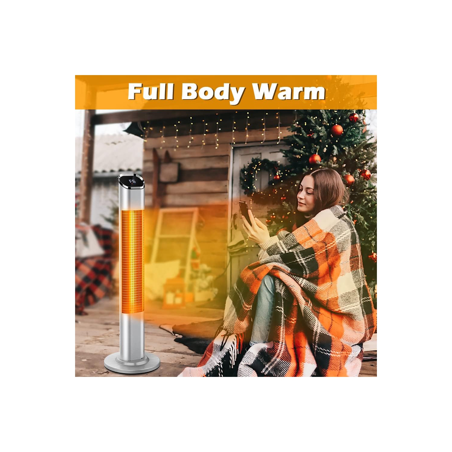 Nordic Hygge Electric Infrared Patio Space Heater with 9 Level Temperature, Remote Control, 24H Timer