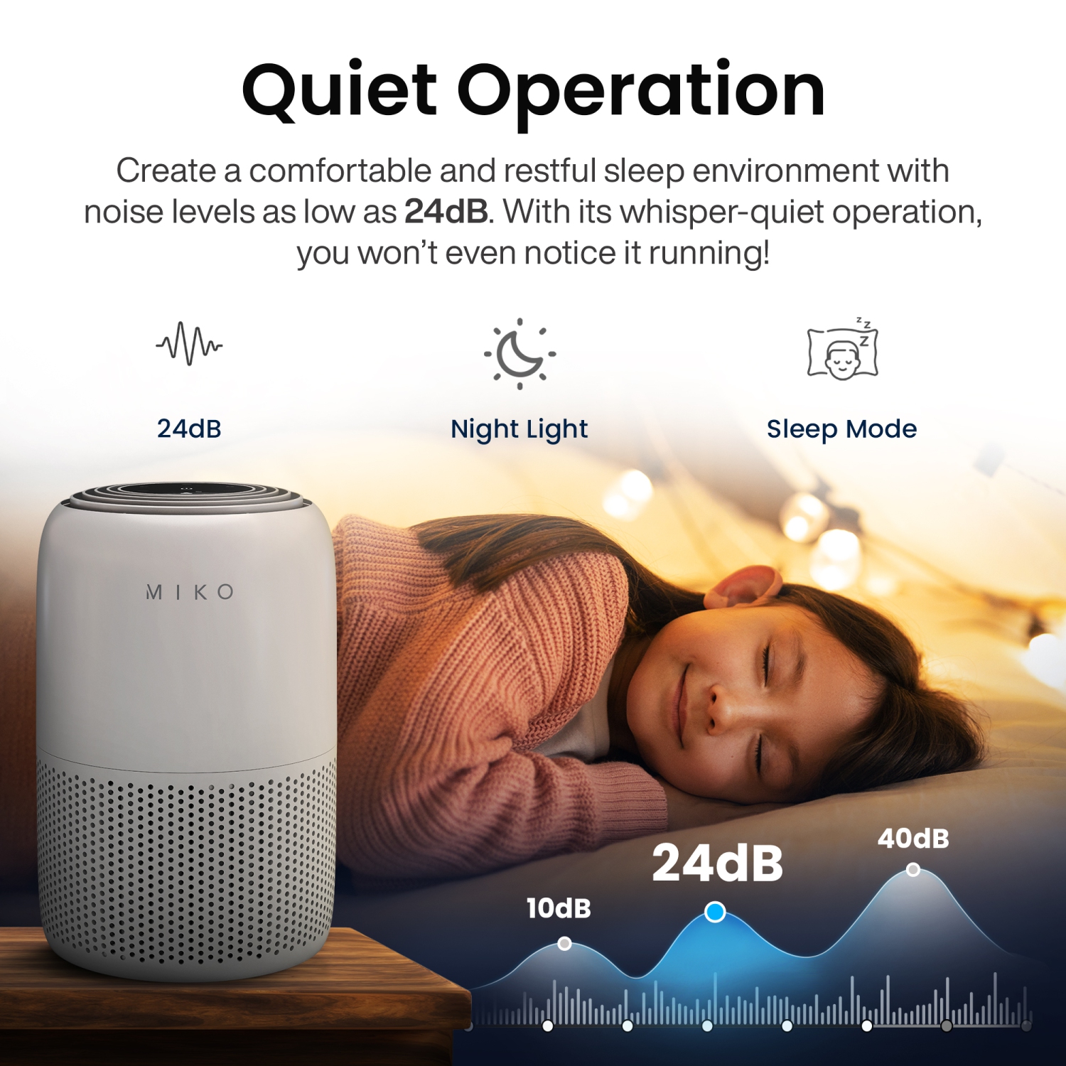 Miko HEPA Smart Air Purifier up to 770 Sqft - App Controlled - Grey