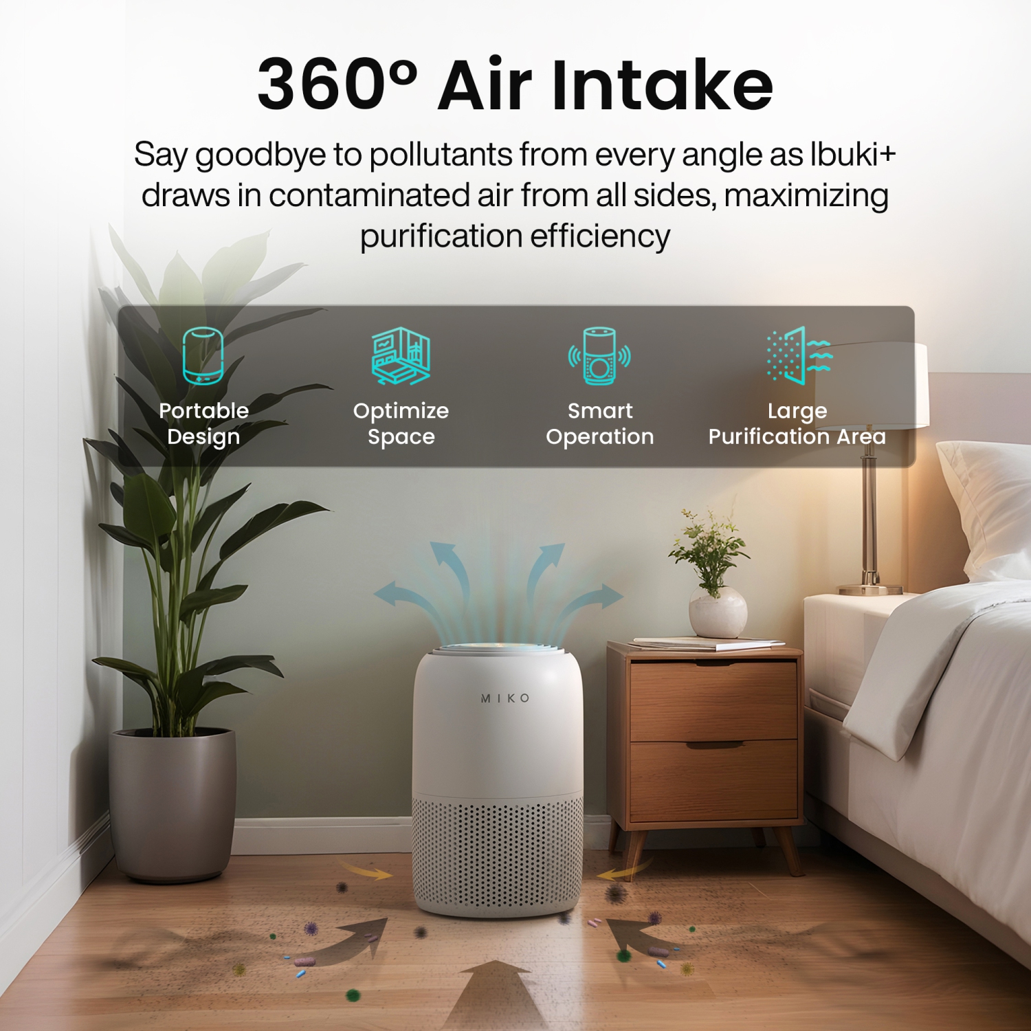 Miko HEPA Smart Air Purifier up to 770 Sqft - App Controlled - Grey