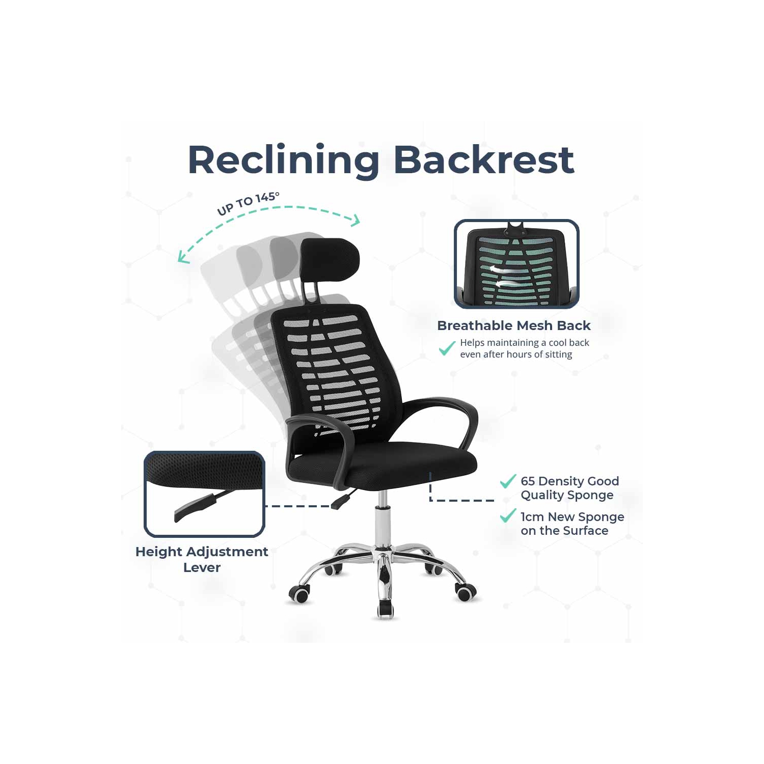 Fauteuil de bureau ergonomique en filet respirant MC2 de MotionGrey - Fauteuil de bureau confortable pour le jeu à domicile et le bureau de direction