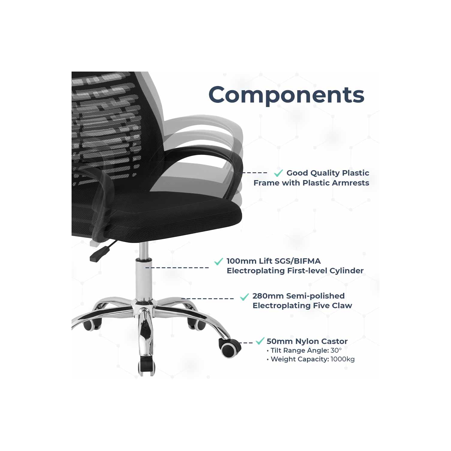 Fauteuil de bureau ergonomique en filet respirant MC2 de MotionGrey - Fauteuil de bureau confortable pour le jeu à domicile et le bureau de direction