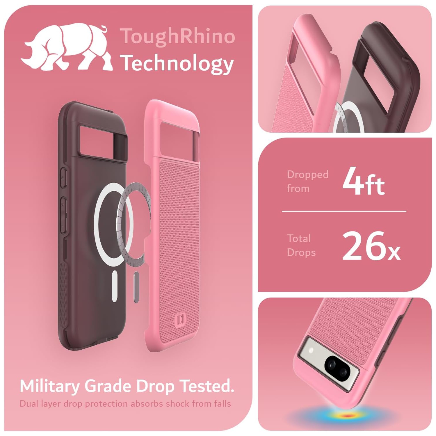 Étui MergeGrip de TUDIA pour Pixel 8a de Google avec MagSafe - Rose fumé