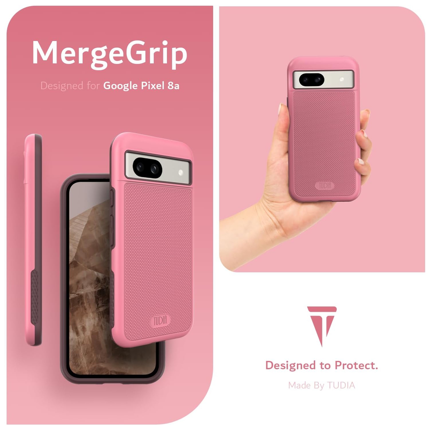 Étui MergeGrip de TUDIA pour Pixel 8a de Google avec MagSafe - Rose fumé