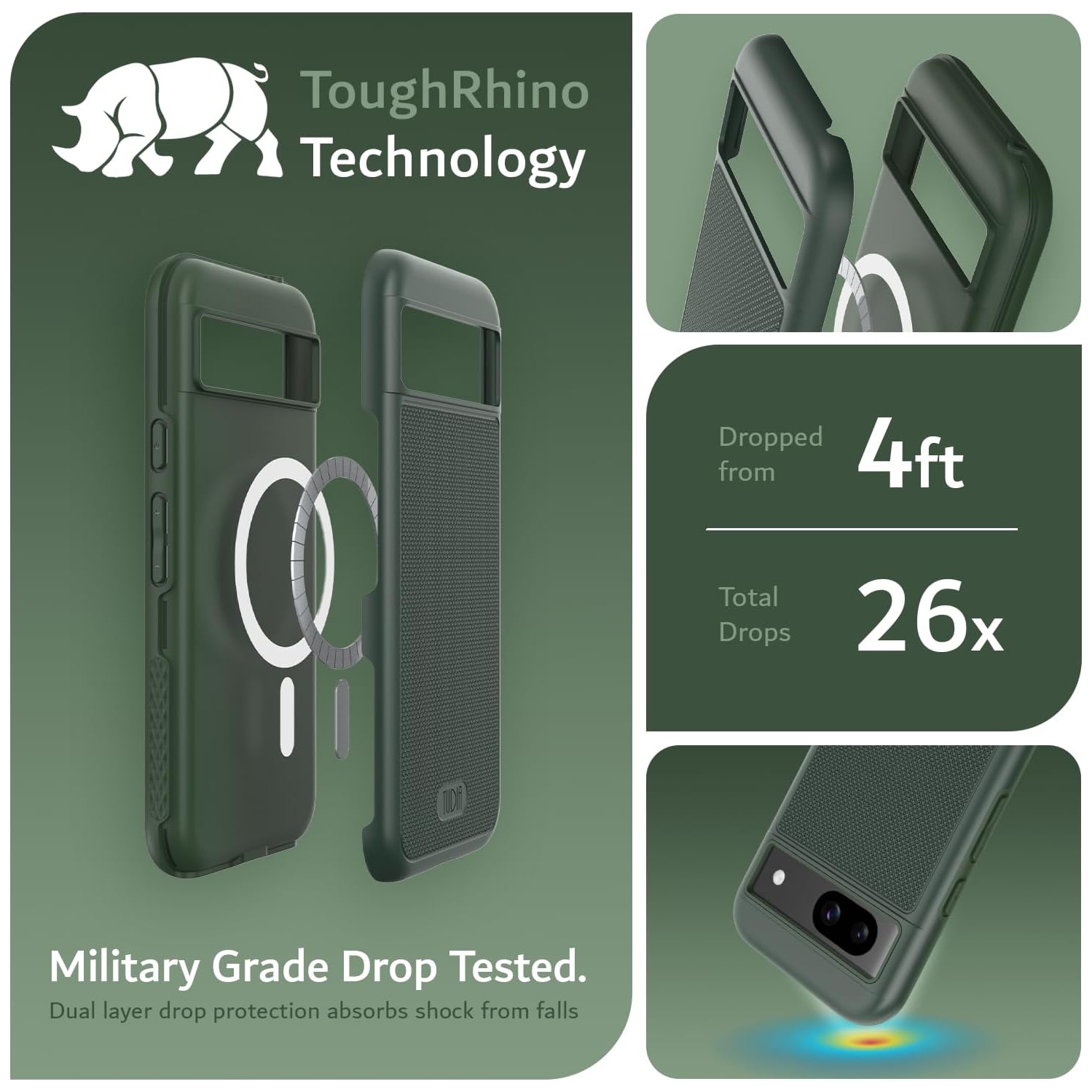 Étui MergeGrip de TUDIA pour Pixel 8a de Google avec MagSafe - Vert pin