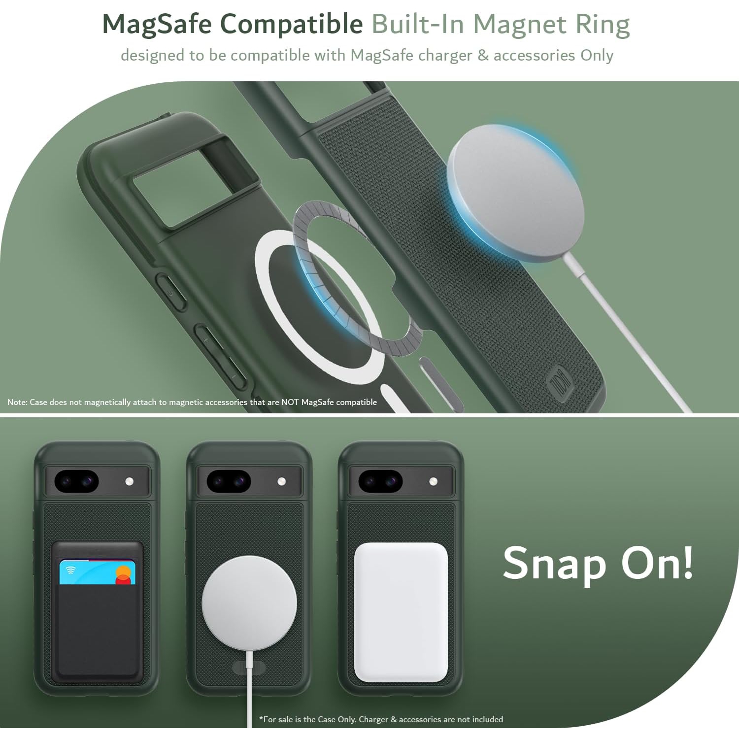 Étui MergeGrip de TUDIA pour Pixel 8a de Google avec MagSafe - Vert pin