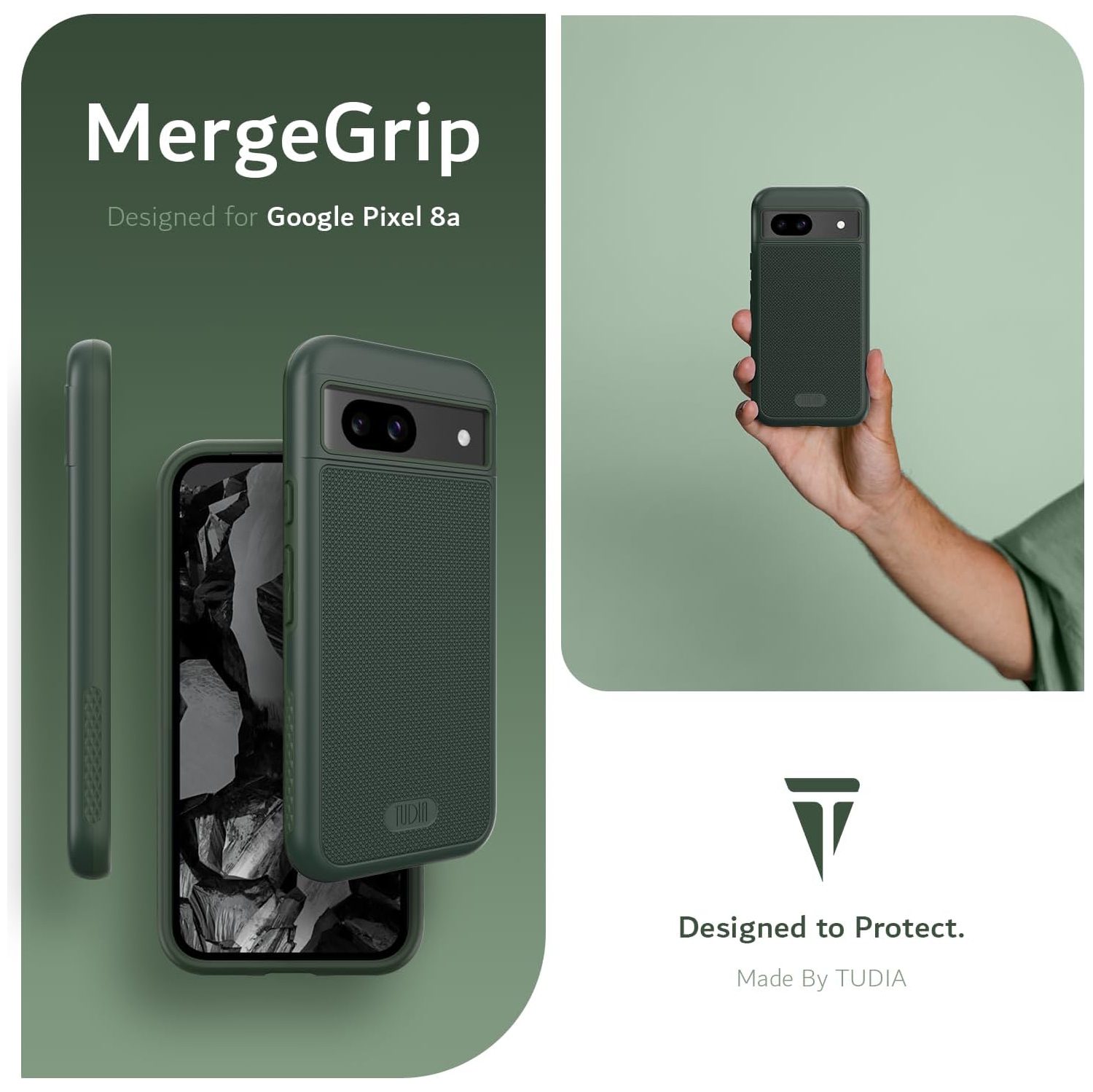 Étui MergeGrip de TUDIA pour Pixel 8a de Google avec MagSafe - Vert pin