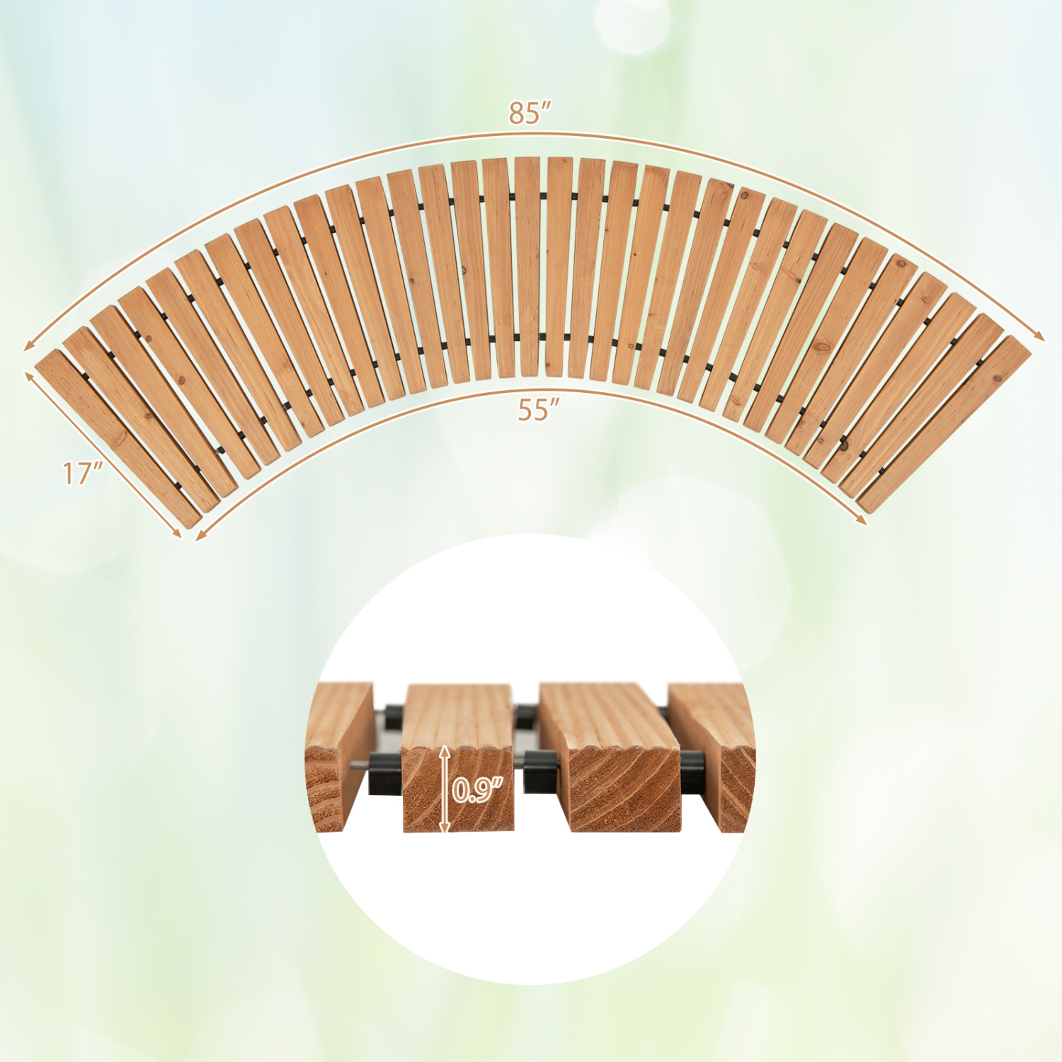 Costway 7 FT Wooden Garden Pathway with Anti-slip Surface Metal Wires with Plastic Sheath