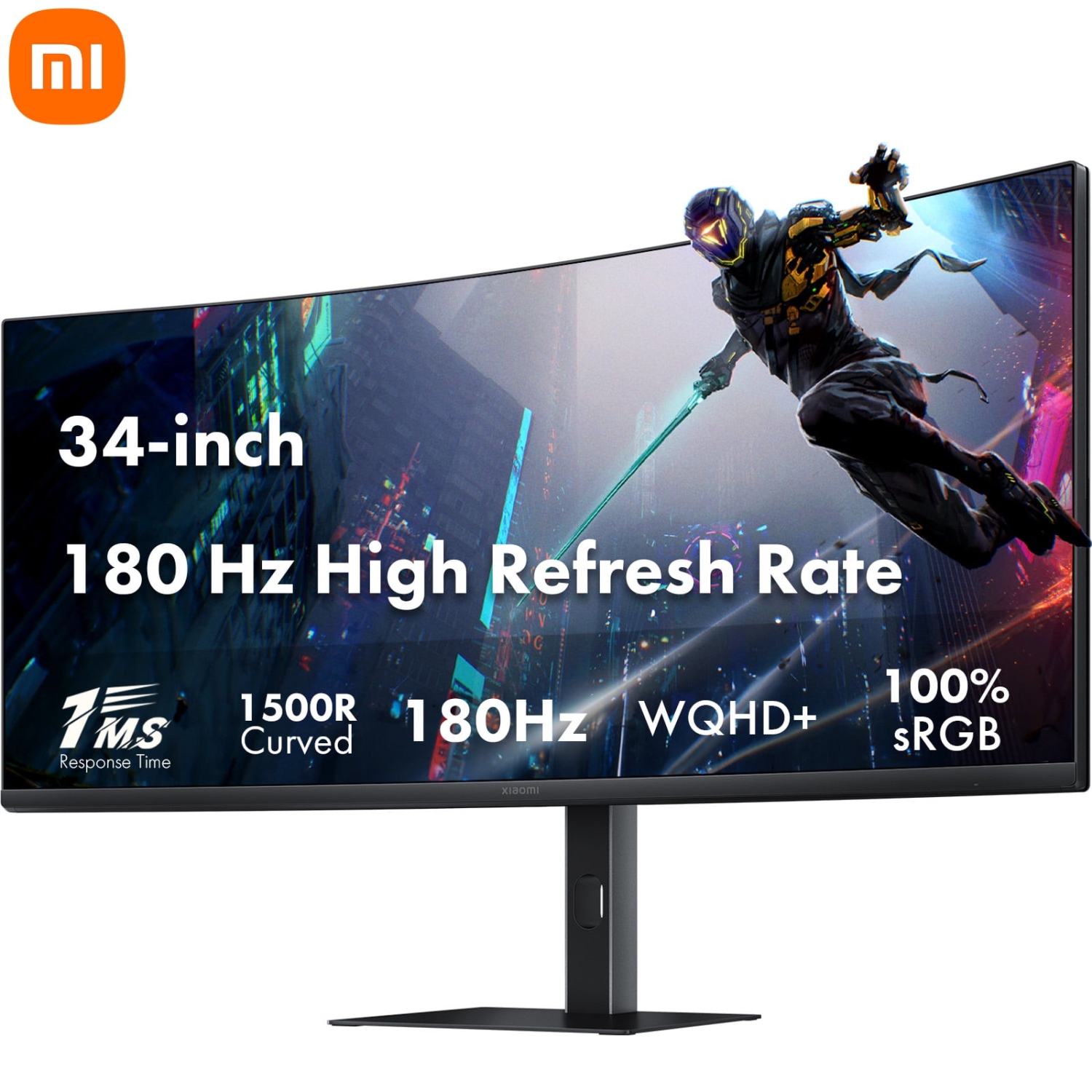 Xiaomi Curved Gaming Monitor 34-inch 180Hz Rate 1ms Fast FreeSync Premium E<2* Professional Calibration 95%DCI-P3 100% sRGB* Low Blue Light Computer Screen Monitor Desk