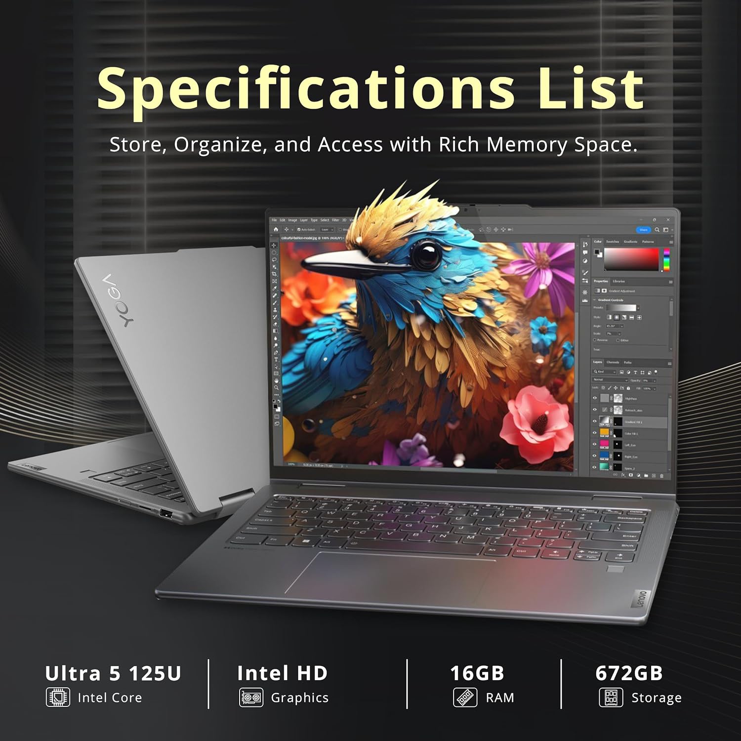 Lenovo Yoga 7i 14" 2K Touchscreen 2-in-1 Laptop, Intel Ultra 5 125U, 672GB Storage(512GB SSD+160GB Docking Station Set), 16GB RAM, Backlit KB,