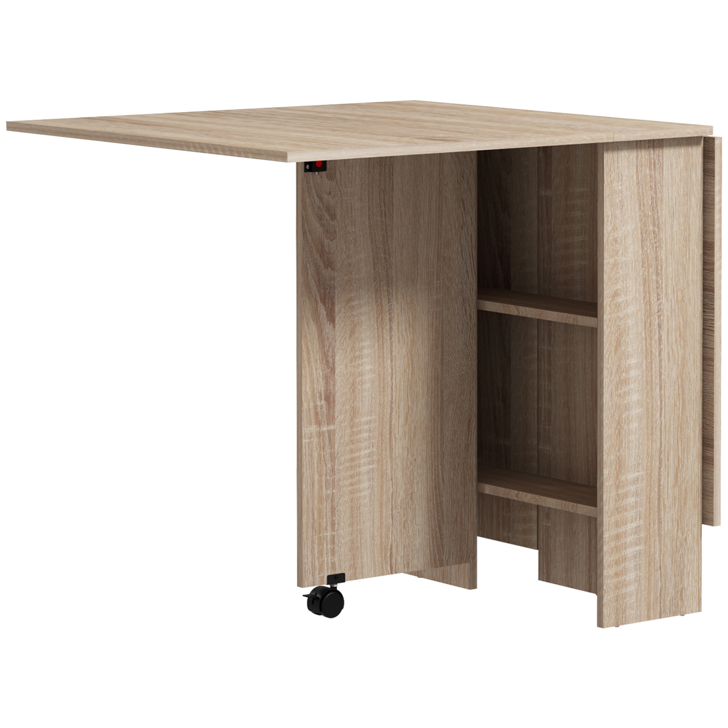Table pliante HOMCOM, table à abattant pour petits espaces avec 2 tablettes, petite table de cuisine avec roulettes, bois naturel