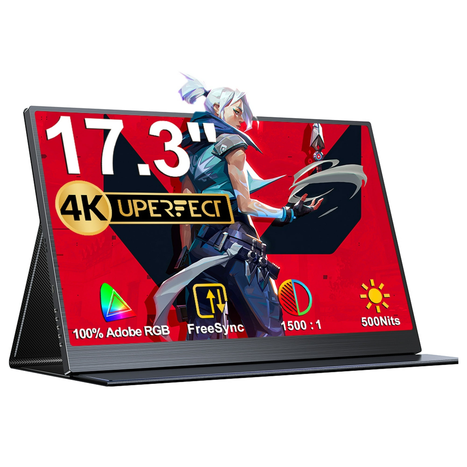 Moniteur de jeu portatif 4K Hz 17,3 po UPERFECT avec écran FreeSync Eye-Care RVB Adobe à 100 %