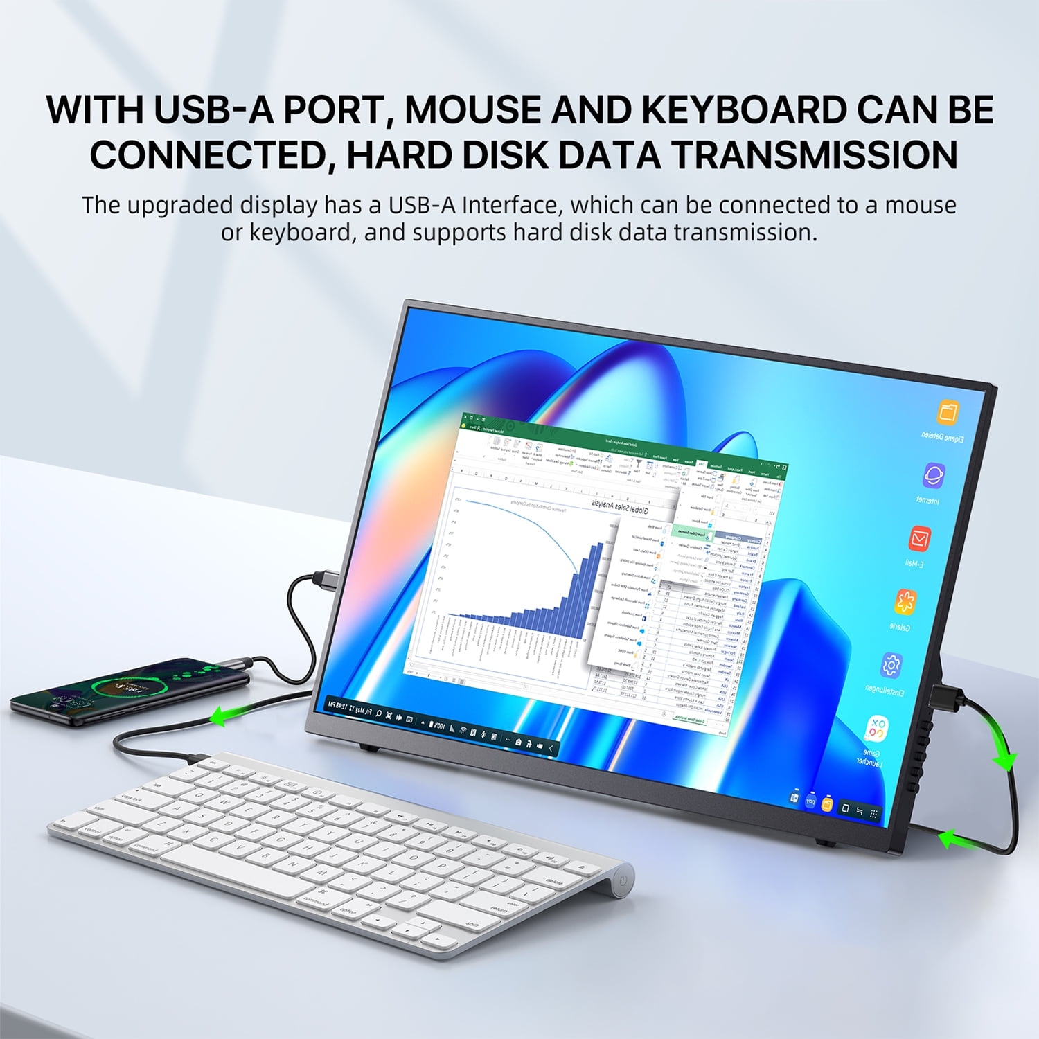 Moniteur portatif de 18,5&nbsp;po, moniteur de portable IPS HD intégrale 1080P, écran de jeu double USB-C HDMI, haut-parleurs et étui Smart Cover