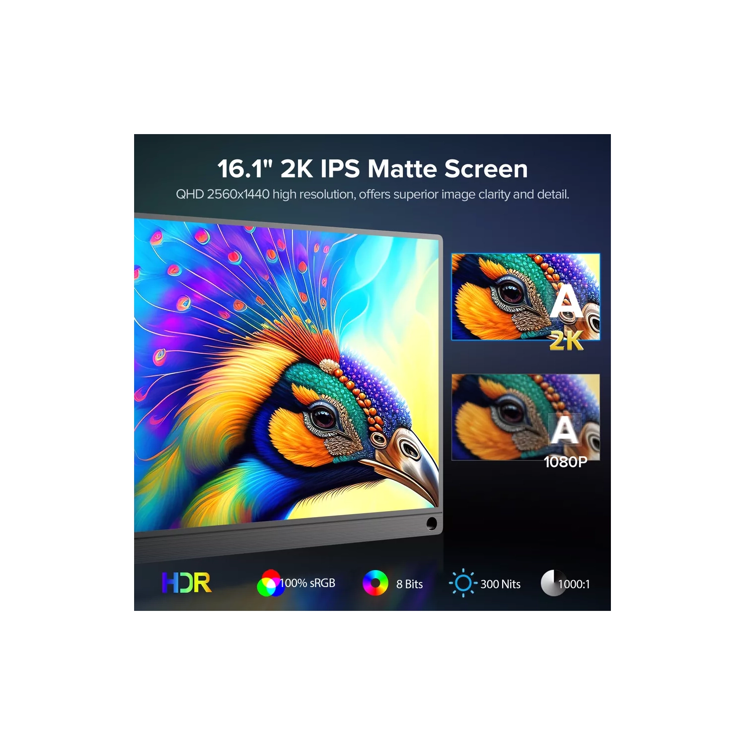 UPERFECT 16.1" 2K 144Hz Gaming Monitor Portable Display UPERFECT 2560*1440 QHD