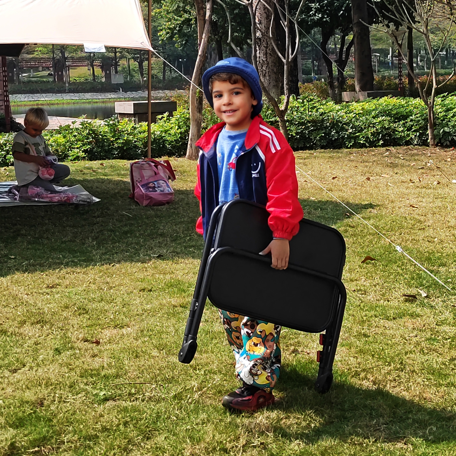 Homy Casa Foldable Black Utility Table with Cup Holder for Dining Use