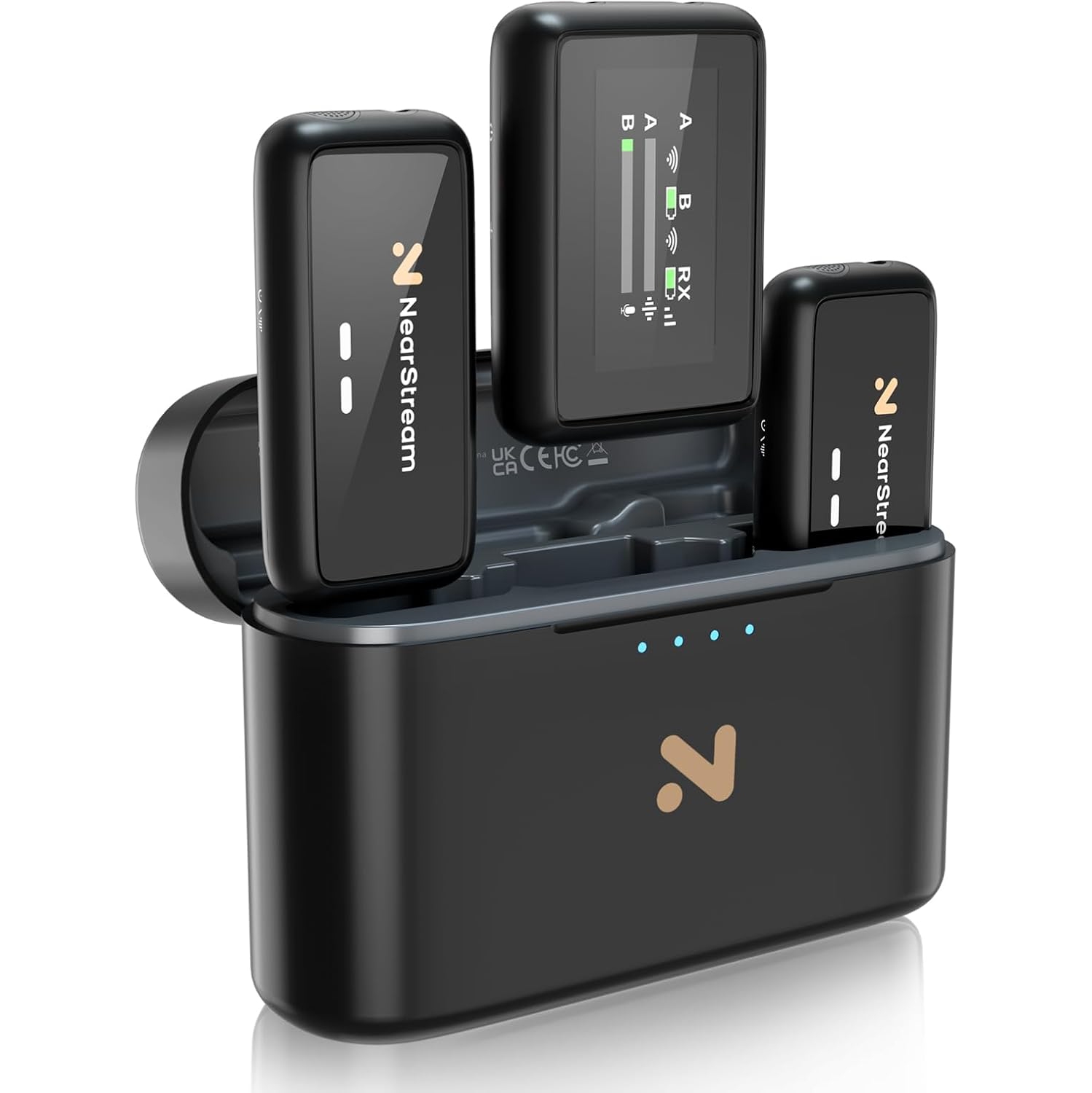 NearStream AWM20T Wireless Lavalier Microphone with Noise Cancellation, HD Screen Display,200m Transmission,7H Battery Life