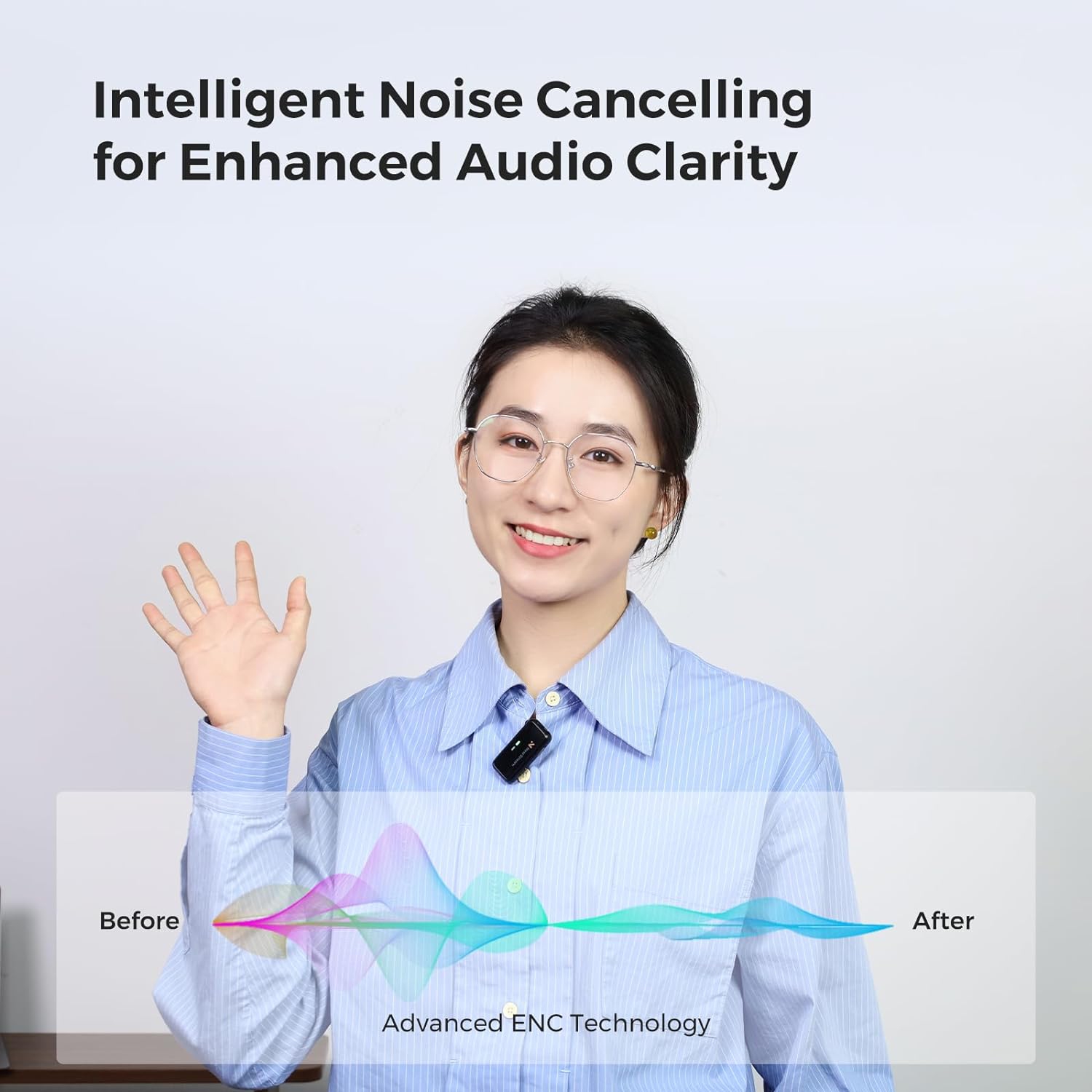 NearStream AWM20T Wireless Lavalier Microphone with Noise Cancellation, HD Screen Display,200m Transmission,7H Battery Life