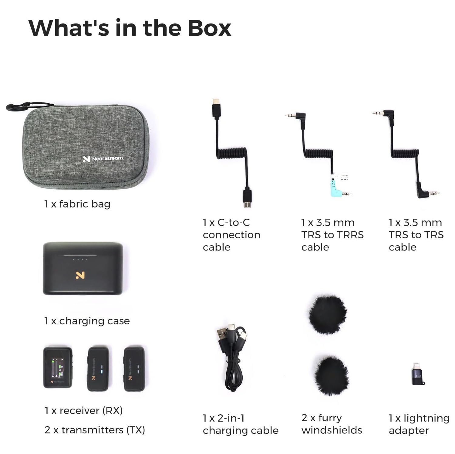 NearStream AWM20T Wireless Lavalier Microphone with Noise Cancellation, HD Screen Display,200m Transmission,7H Battery Life
