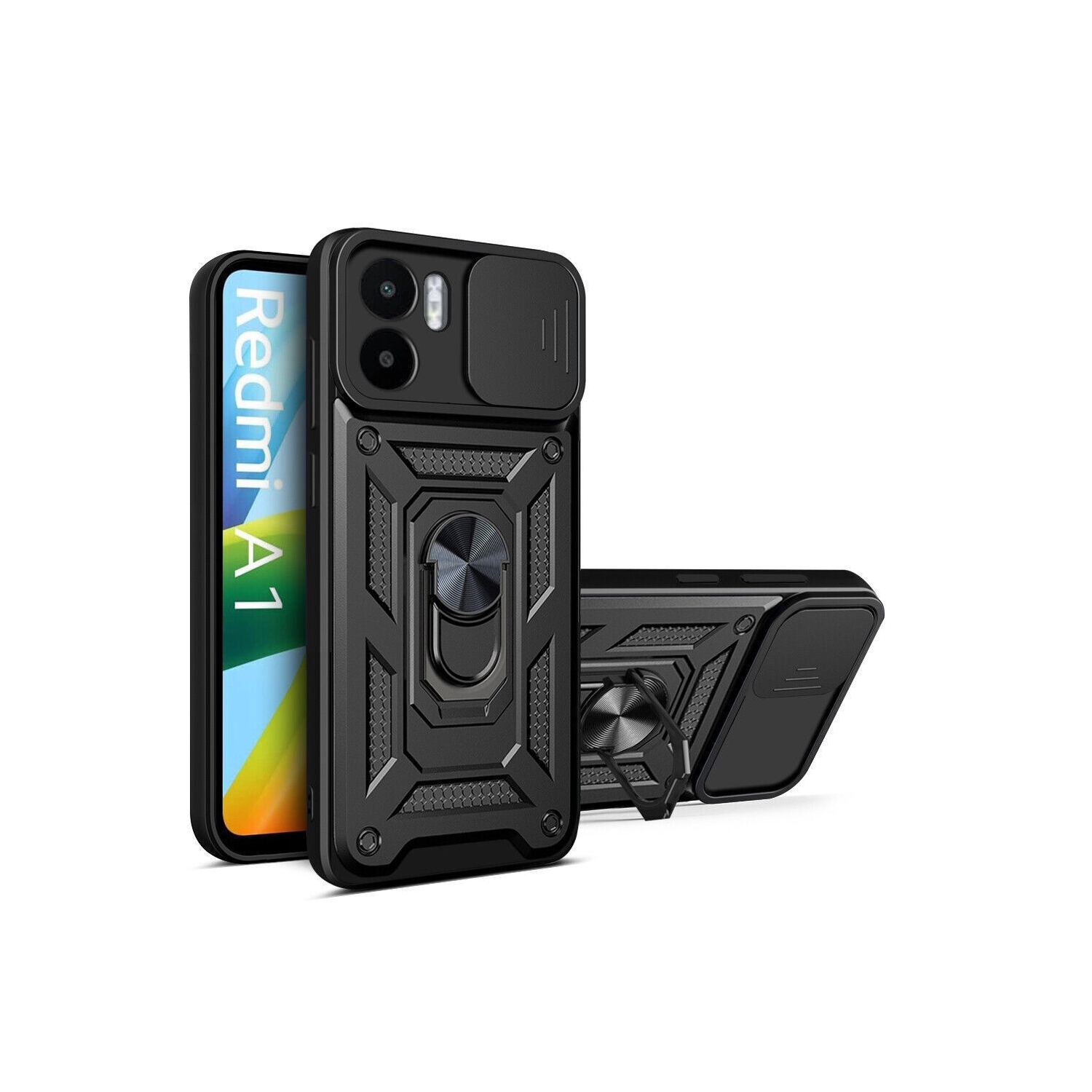 [CS] Hybrid Magnetic Hard Kickstand Case Cover with Ring Holder for Motorola Moto Edge 2024, Black